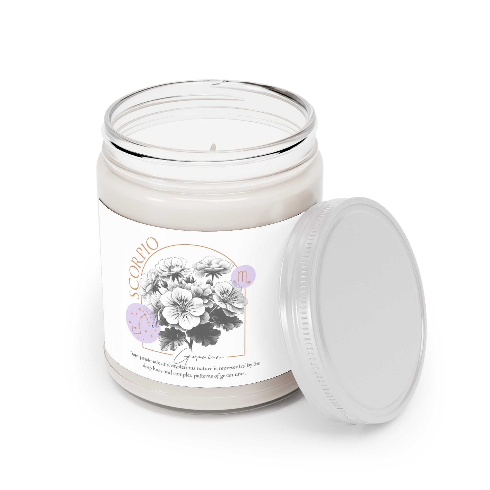 Scorpio Candle, Zodiac Candle, Birth Flower Geranium Candle,  Scented Candles, 9oz