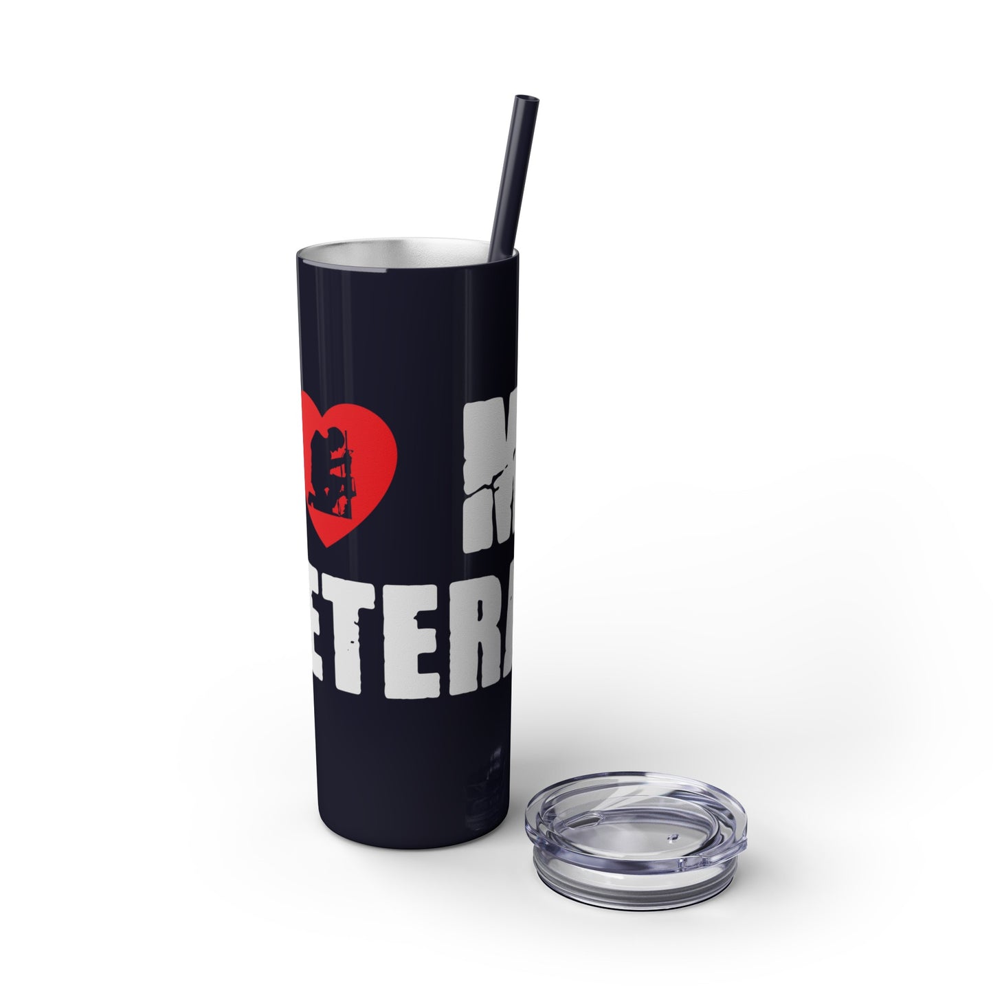 I Love My Veteran Skinny Tumbler with Straw, 20oz