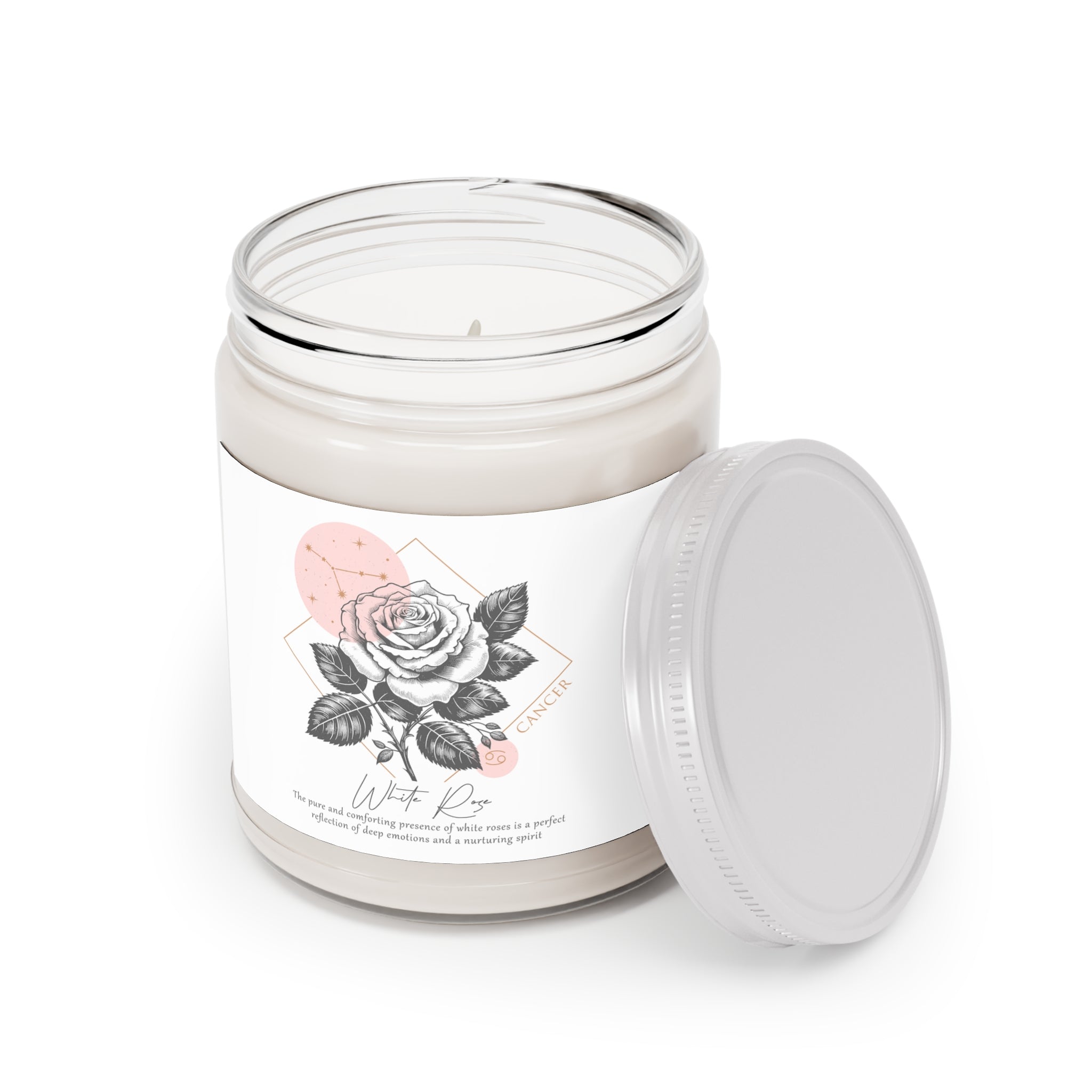 Cancer Candle, Zodiac Candle, Birth Flower White Rose Candle,  Scented Candles, 9oz