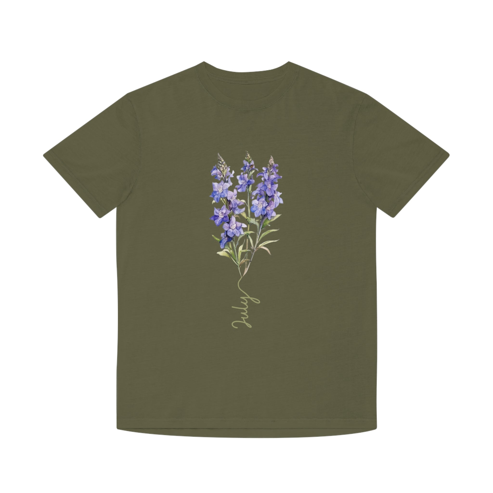 Birth Flower Tee, July Birth Flower, Larkspur Flower, Birth Flower, Birth Flower T-shirt, AS Colours Tee, Unisex Faded Shirt
