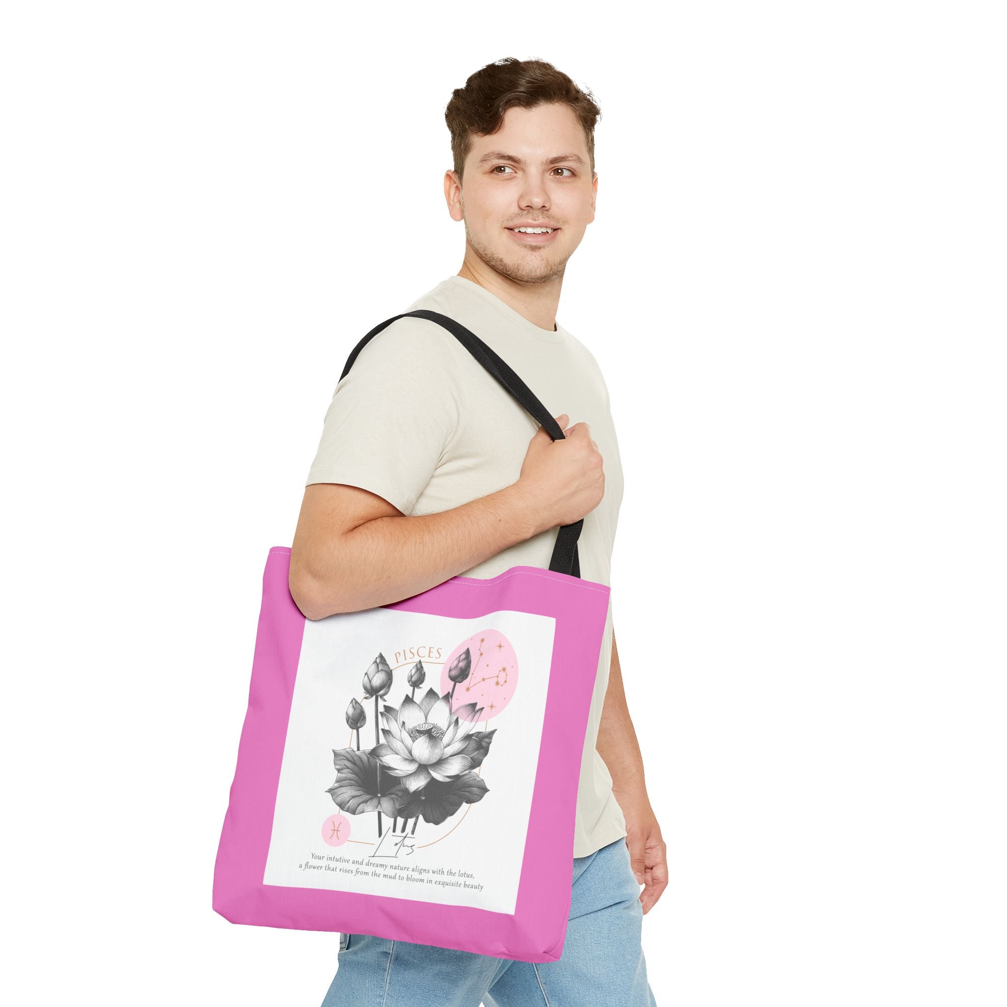 Pisces Tote, Pisces Birth Flower Tote, Lotus Birth Flower Tote, Birth Flower Tote, Lotus Flower Tote Bag