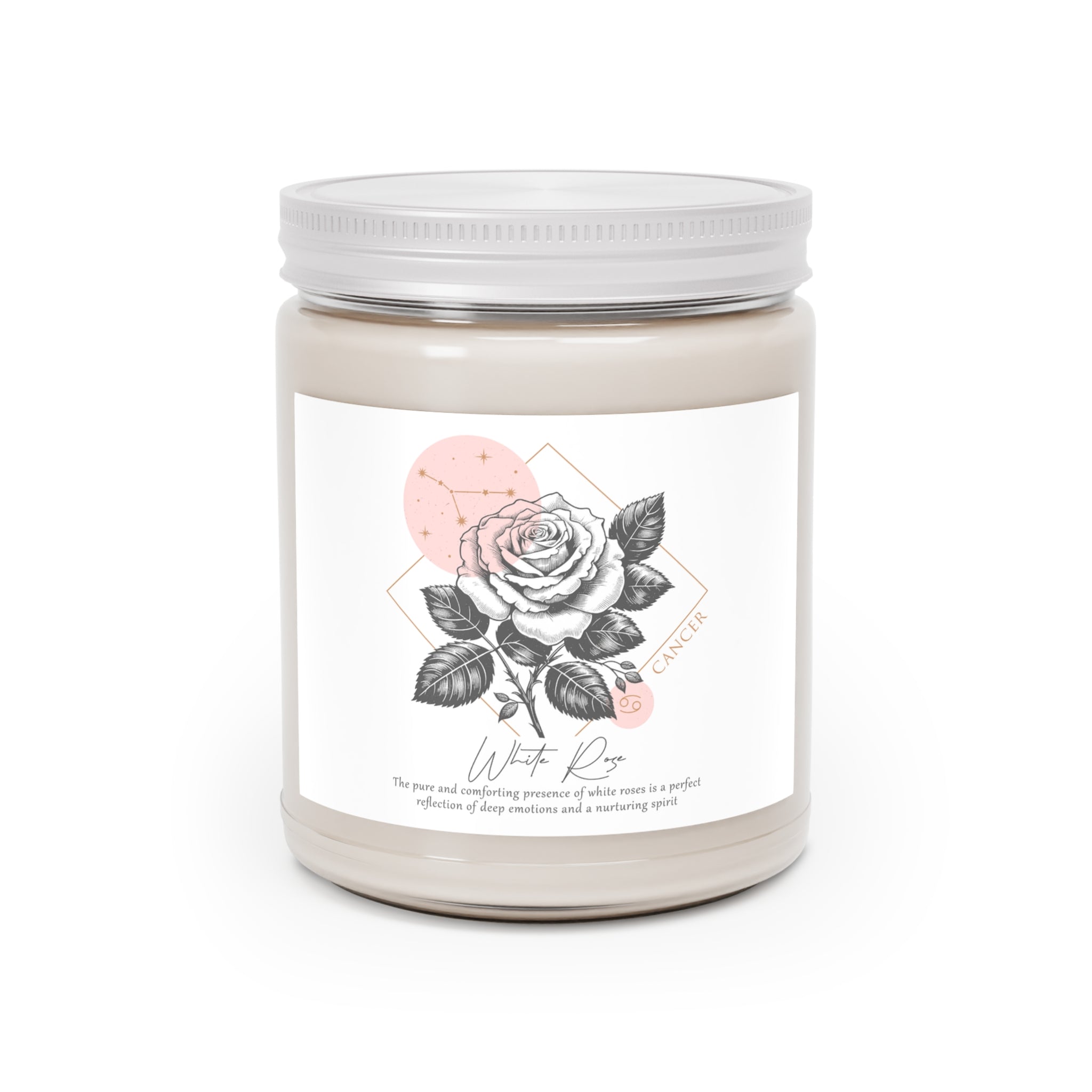 Cancer Candle, Zodiac Candle, Birth Flower White Rose Candle,  Scented Candles, 9oz