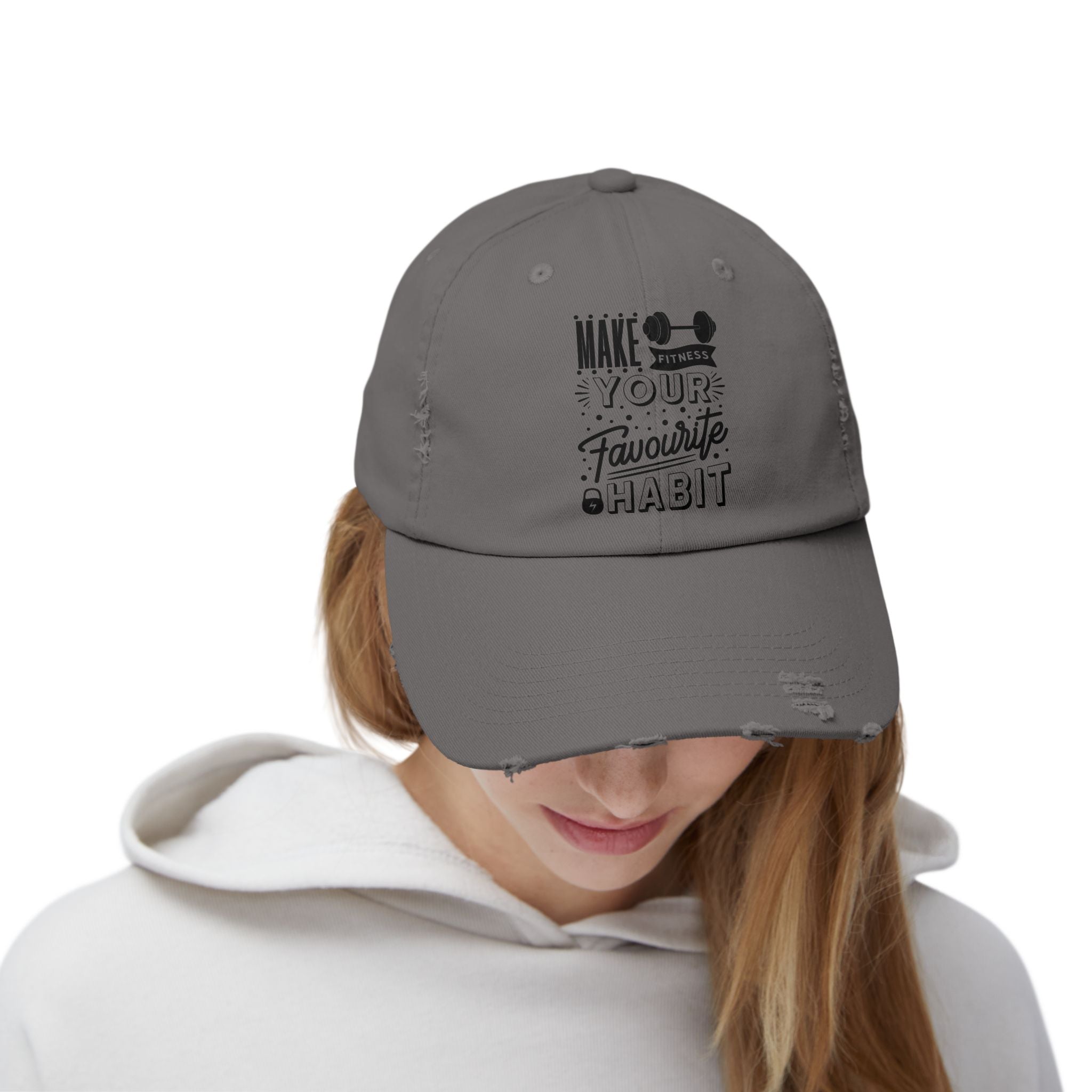 Make Fitness Your Favorite Habit, Make Fitness Your Habit Cap, Fitness Cap, Workout Cap, Unisex Distressed Cap
