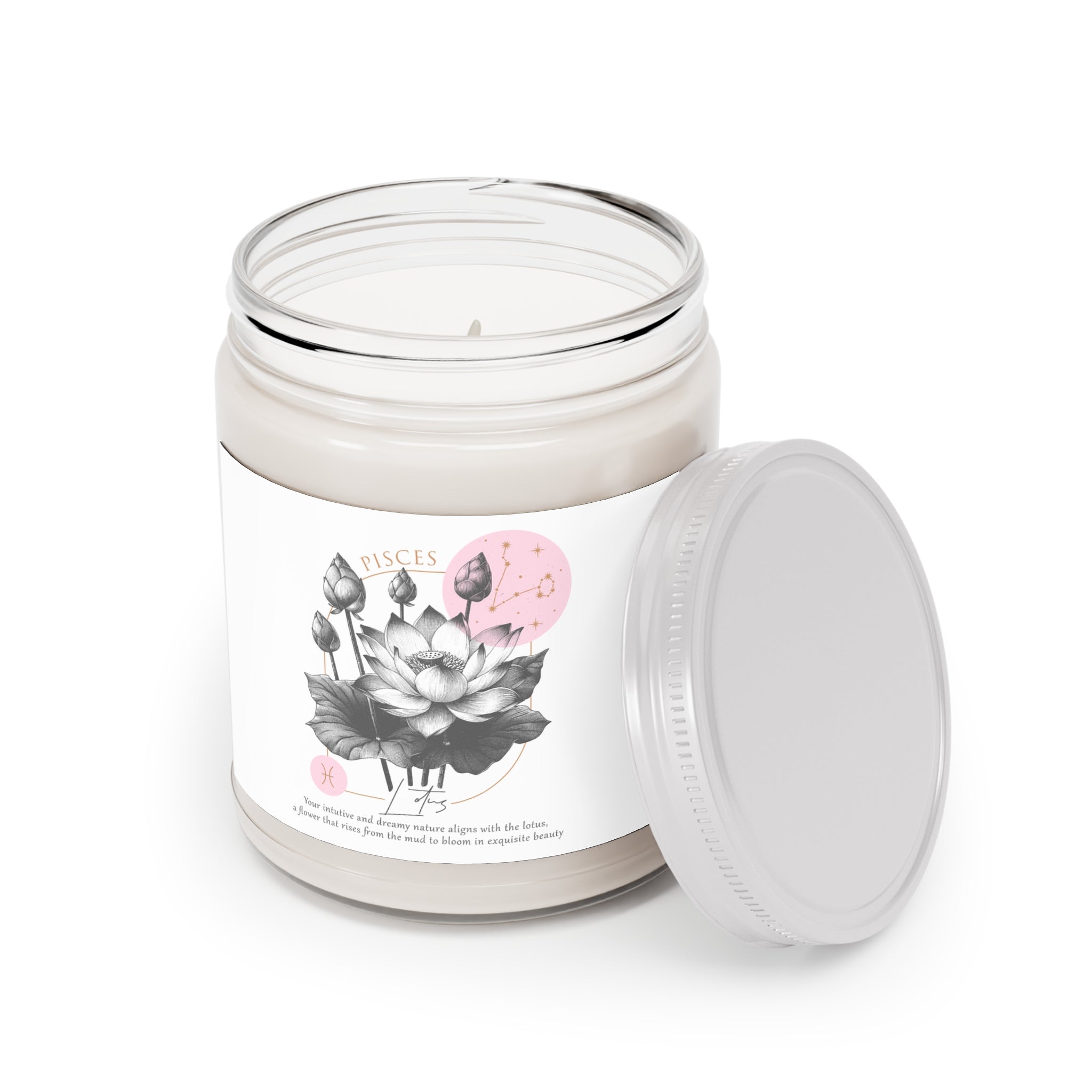 Pisces Candle, Zodiac Candle, Birth Flower Lotus Candle,  Scented Candles, 9oz