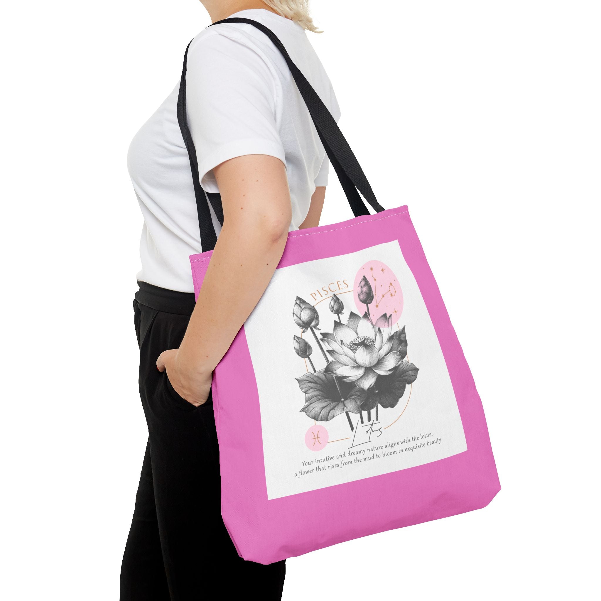 Pisces Tote, Pisces Birth Flower Tote, Lotus Birth Flower Tote, Birth Flower Tote, Lotus Flower Tote Bag