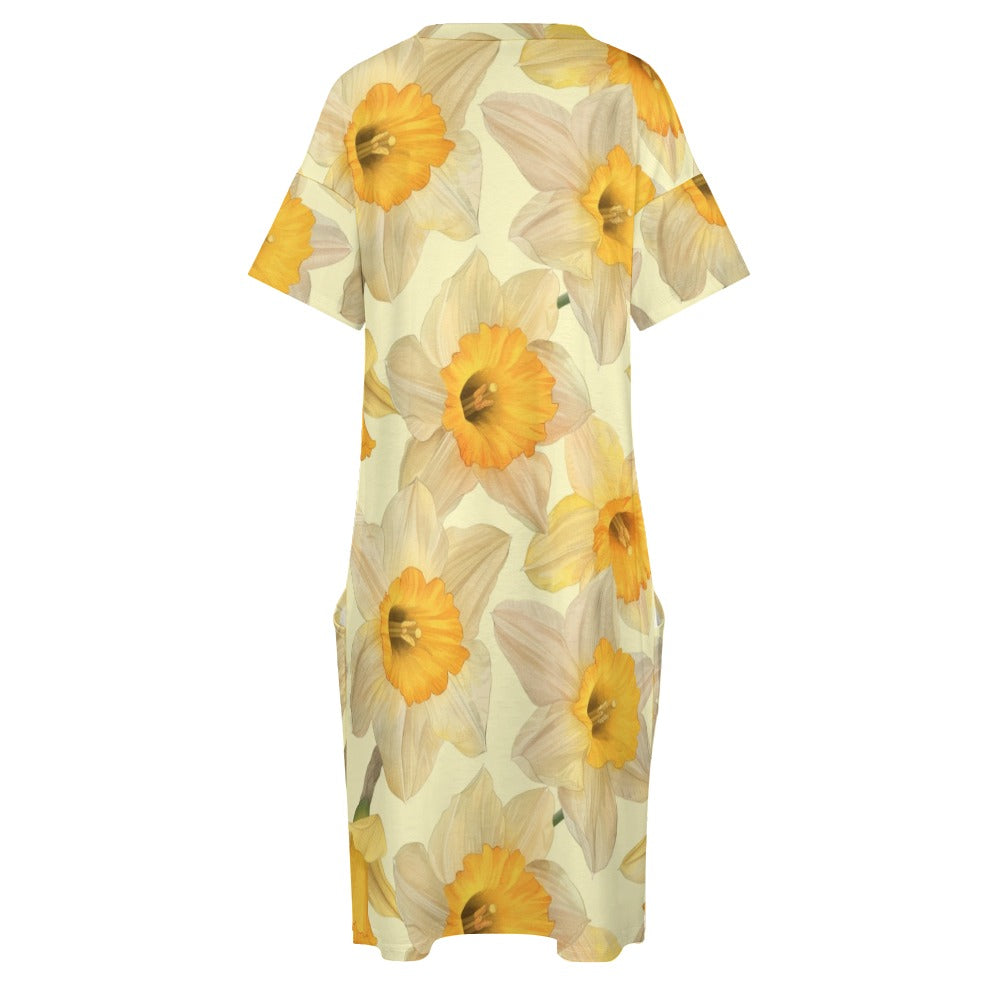 Daffodils, March, Daffodils Dress, March Birth Month, Small to Plus Size Dress, Birth Month Dress, Loose pocket dress