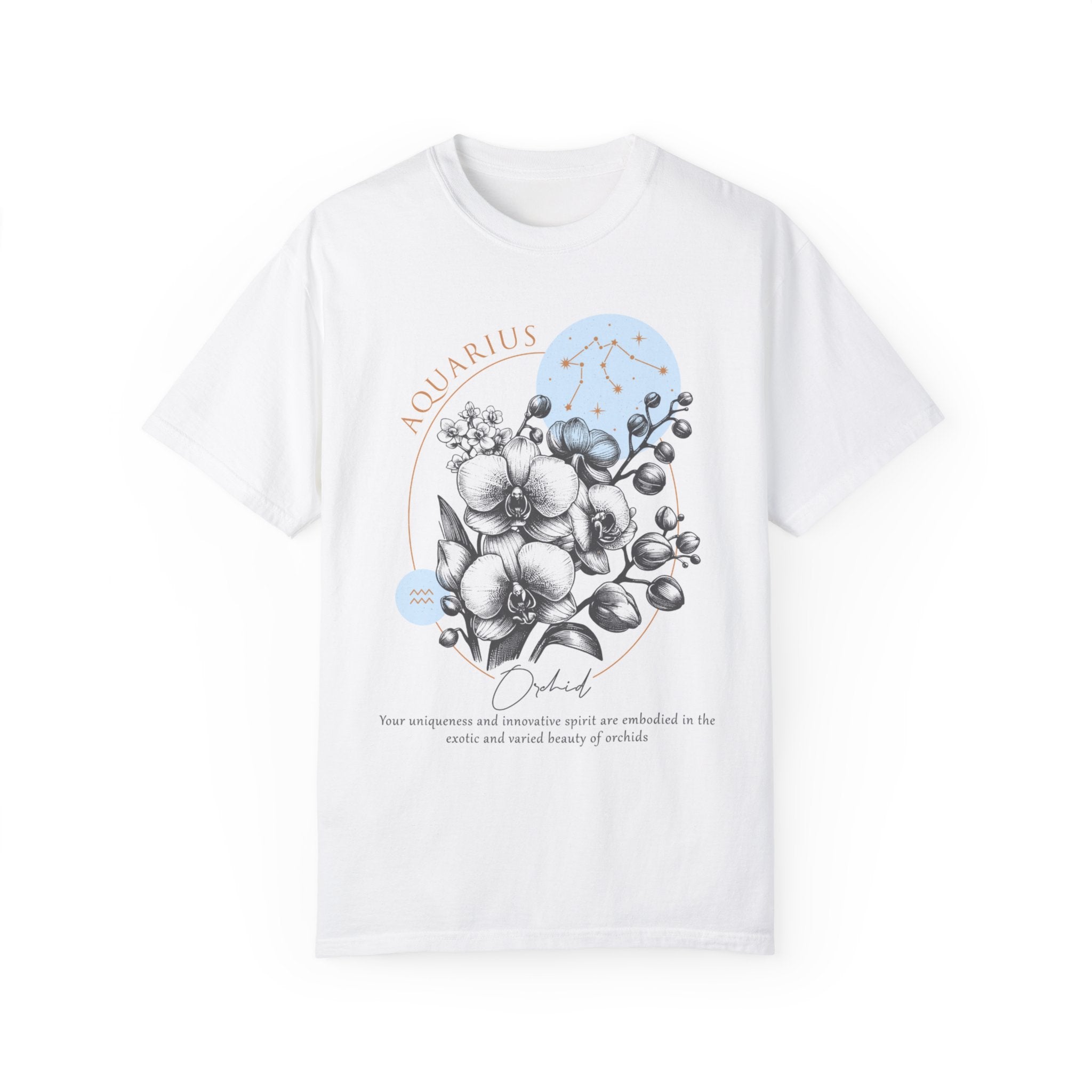 Aquarius Tee, Birth Flower Orchid Tee, Orchid Birth Flower Tee, Orchid Flower T-shirt, Unisex Garment-Dyed T-shirt