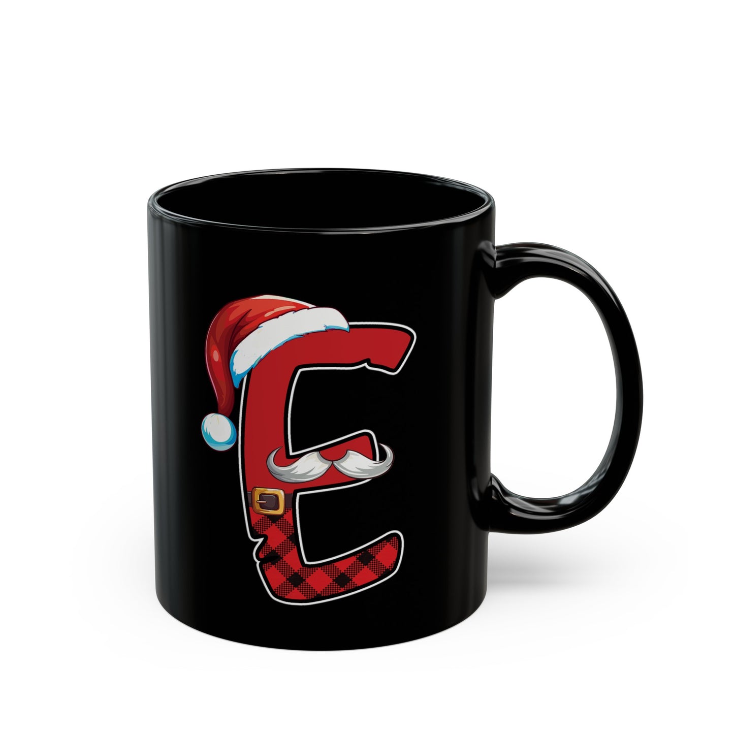E Santa Initial 11oz Black Mug