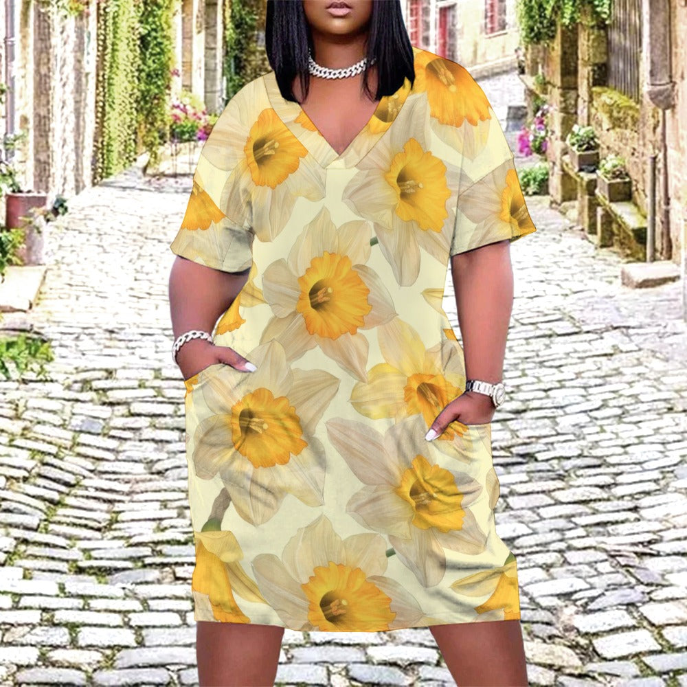 Daffodils, March, Daffodils Dress, March Birth Month, Small to Plus Size Dress, Birth Month Dress, Loose pocket dress