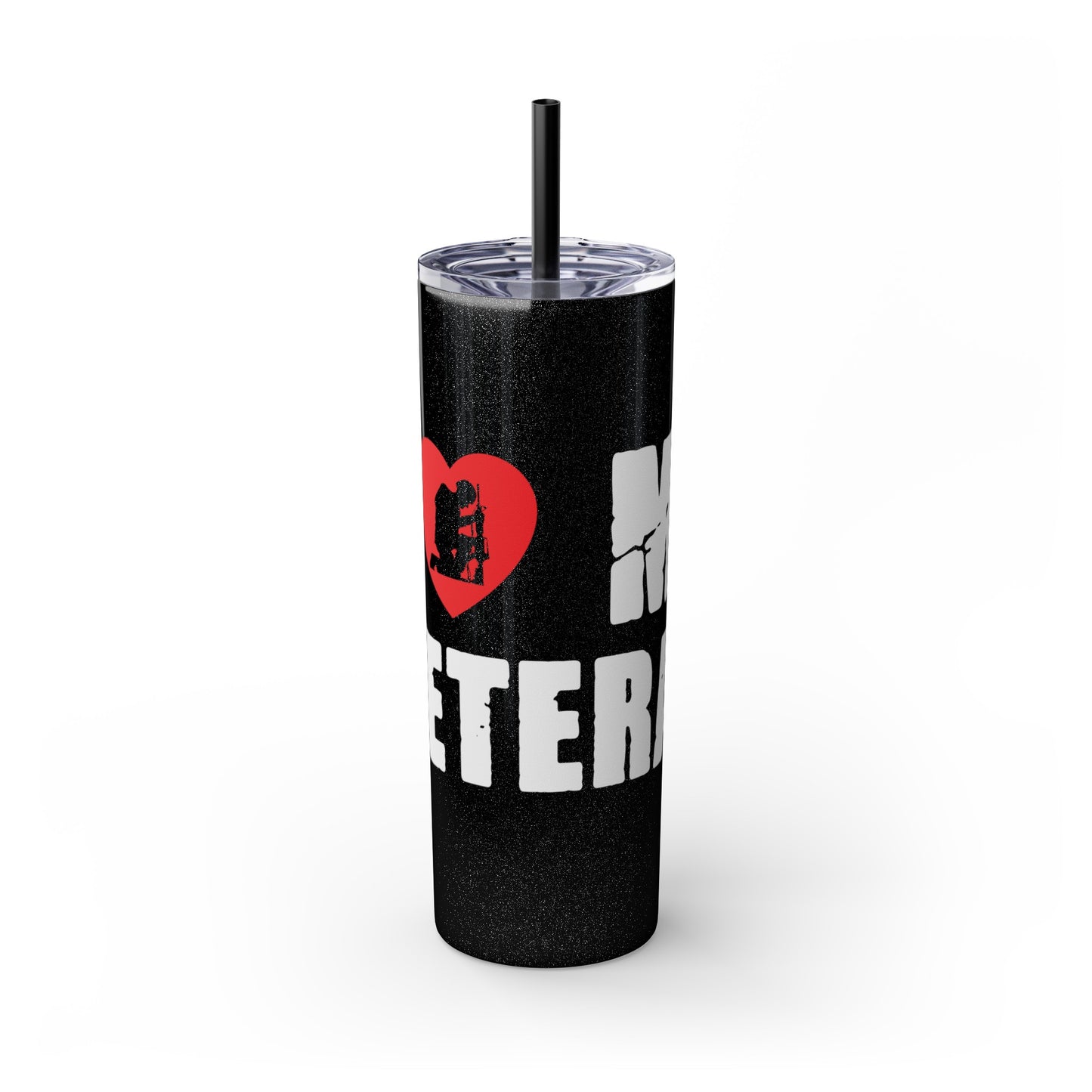 I Love My Veteran Skinny Tumbler with Straw, 20oz