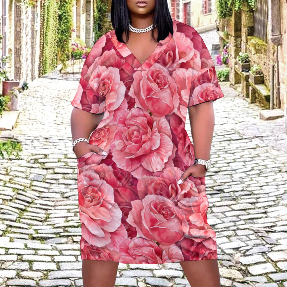 Rose, June, Rose Dress, June Birth Month, Small to Plus Size Dress, Birth Month Dress, Loose pocket dress