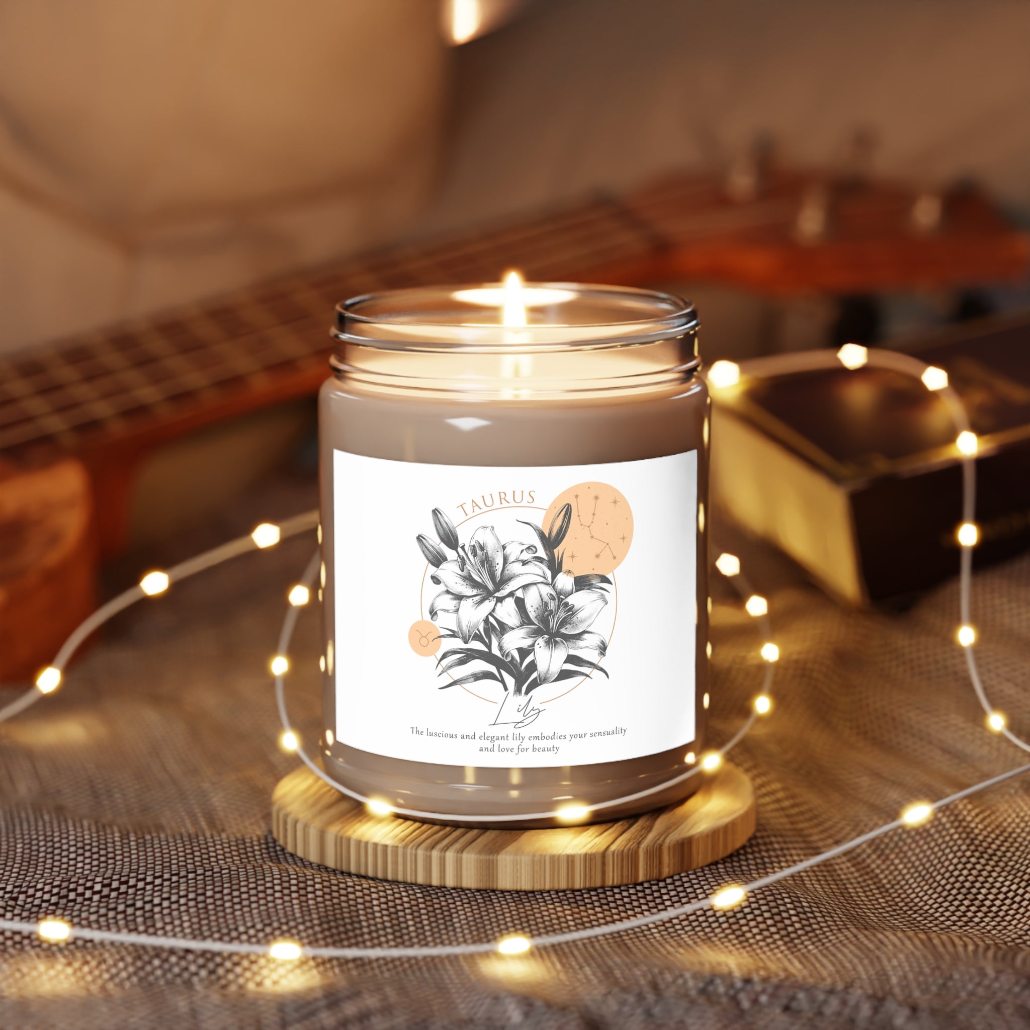 Taurus Candle, Zodiac Candle, Birth Flower Lily Candle,  Scented Candles, 9oz