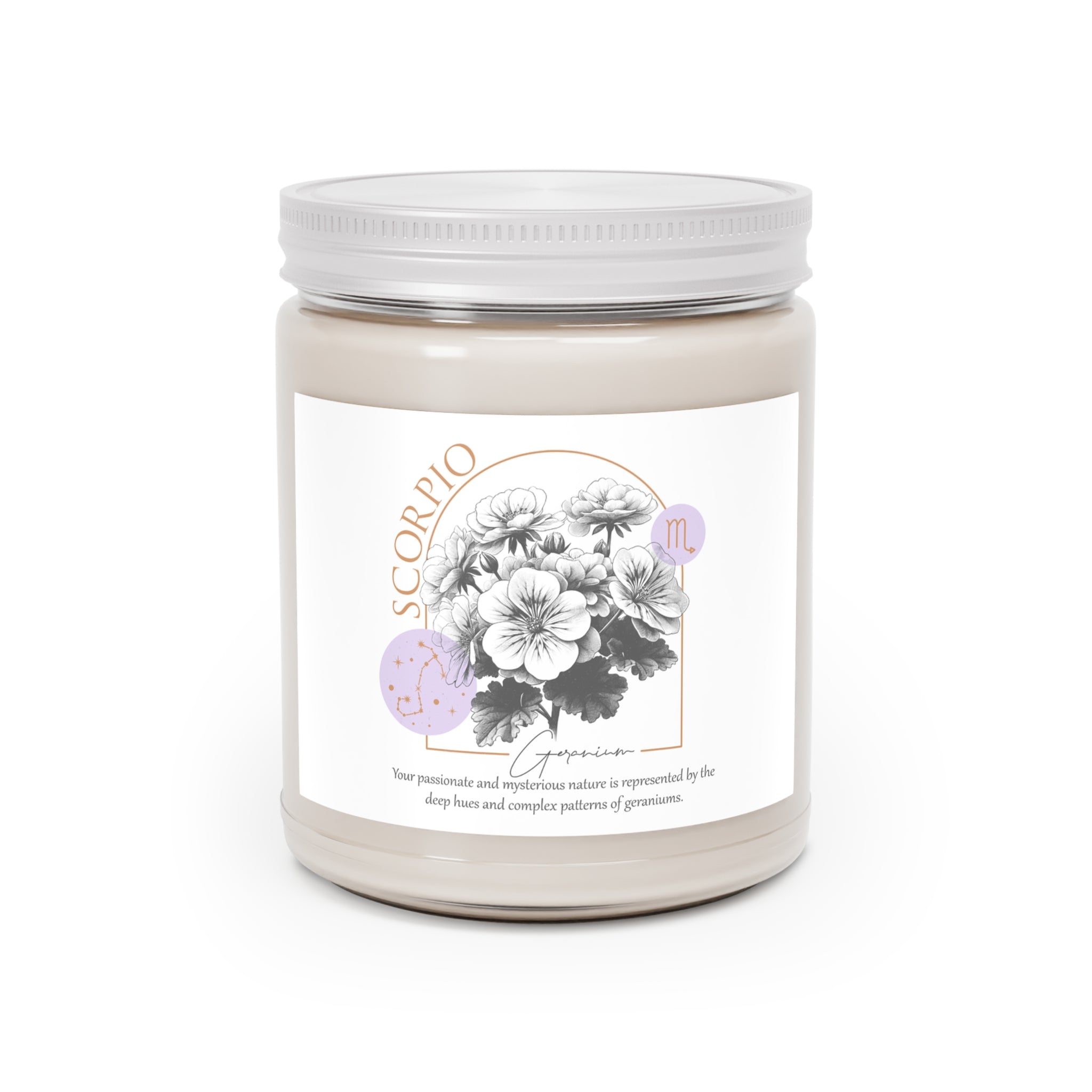 Scorpio Candle, Zodiac Candle, Birth Flower Geranium Candle,  Scented Candles, 9oz
