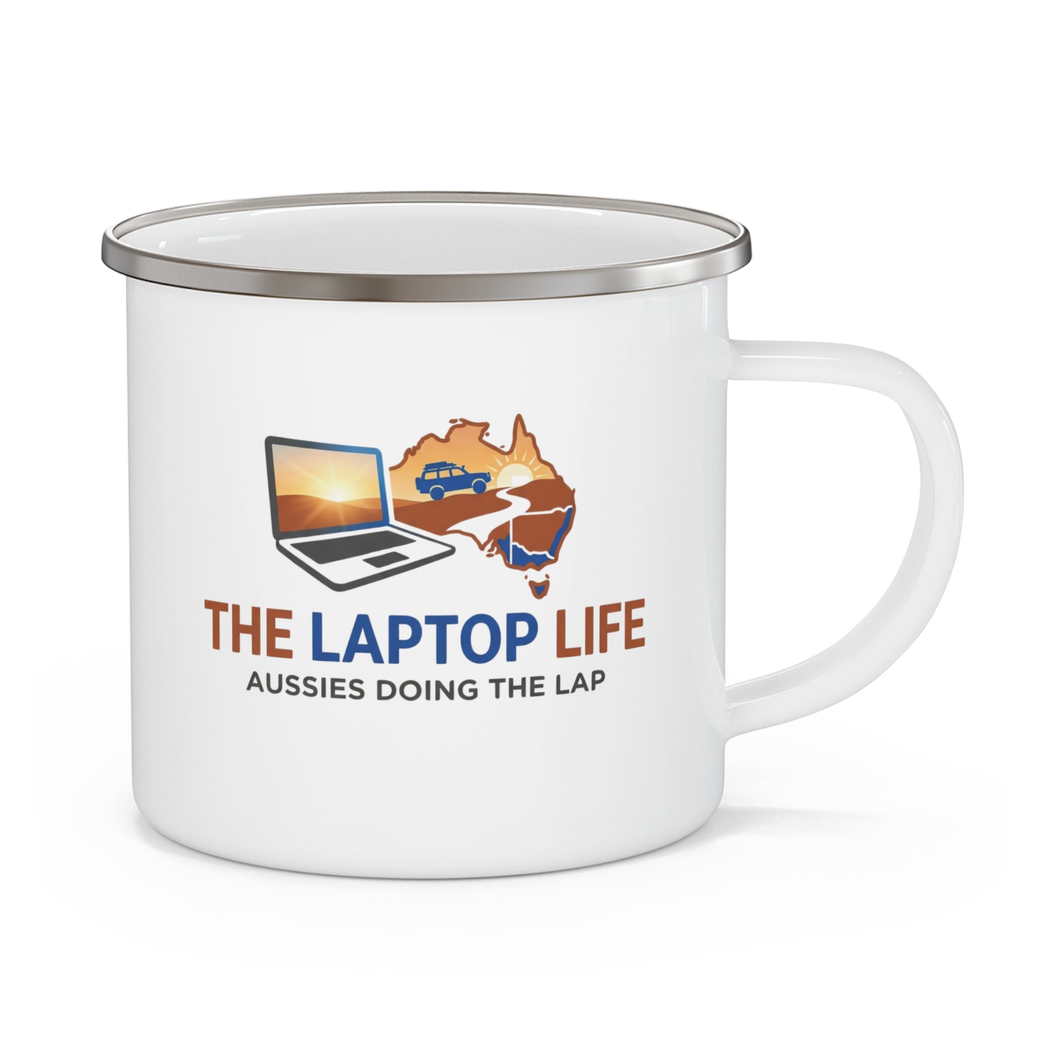 Enamel Mug — "The Laptop Life: Aussies Doing The Lap" Travel Camping Cup