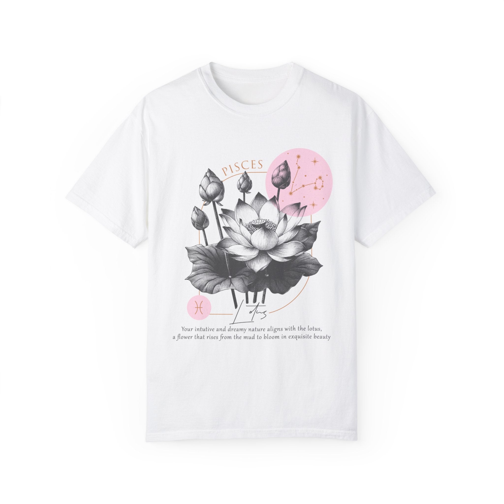 Pices Tee, Birth Flower Lotus Tee, Lotus Birth Flower Tee, Lotus Flower T-shirt, Unisex Garment-Dyed T-shirt