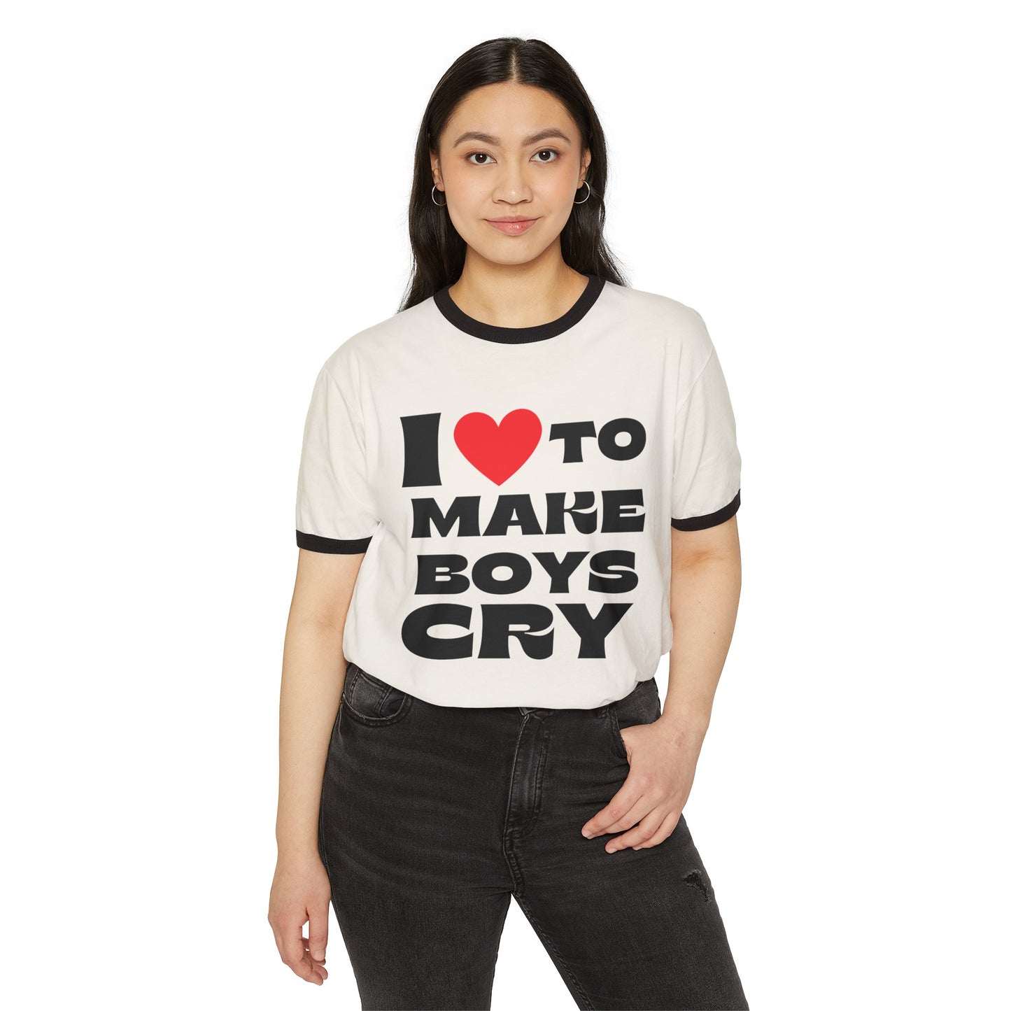 I Love to Make Boys Cry, I Love Ringer Tee, I Love To Make Boys Cry T-shirt, Unisex Cotton Ringer T-Shirt