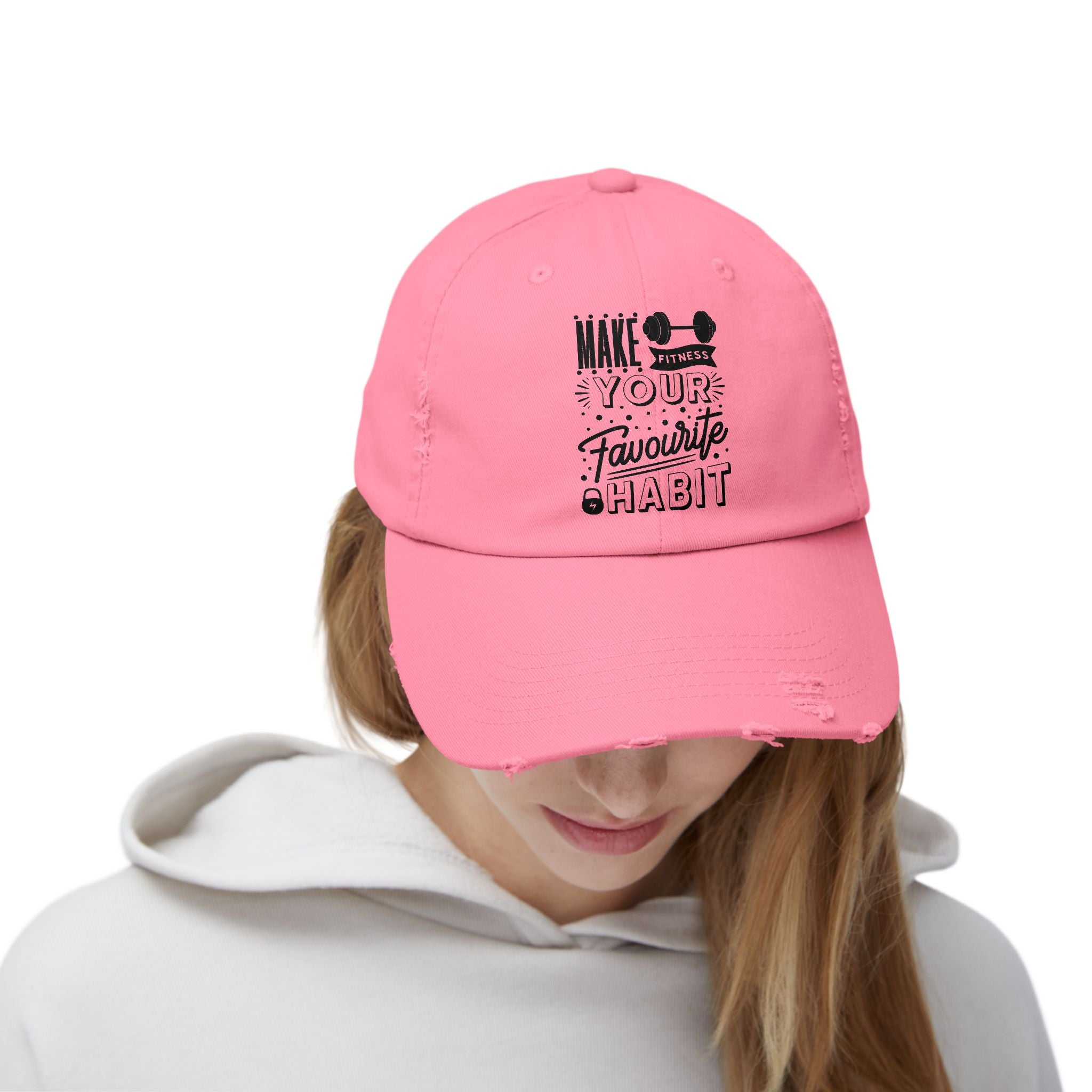 Make Fitness Your Favorite Habit, Make Fitness Your Habit Cap, Fitness Cap, Workout Cap, Unisex Distressed Cap