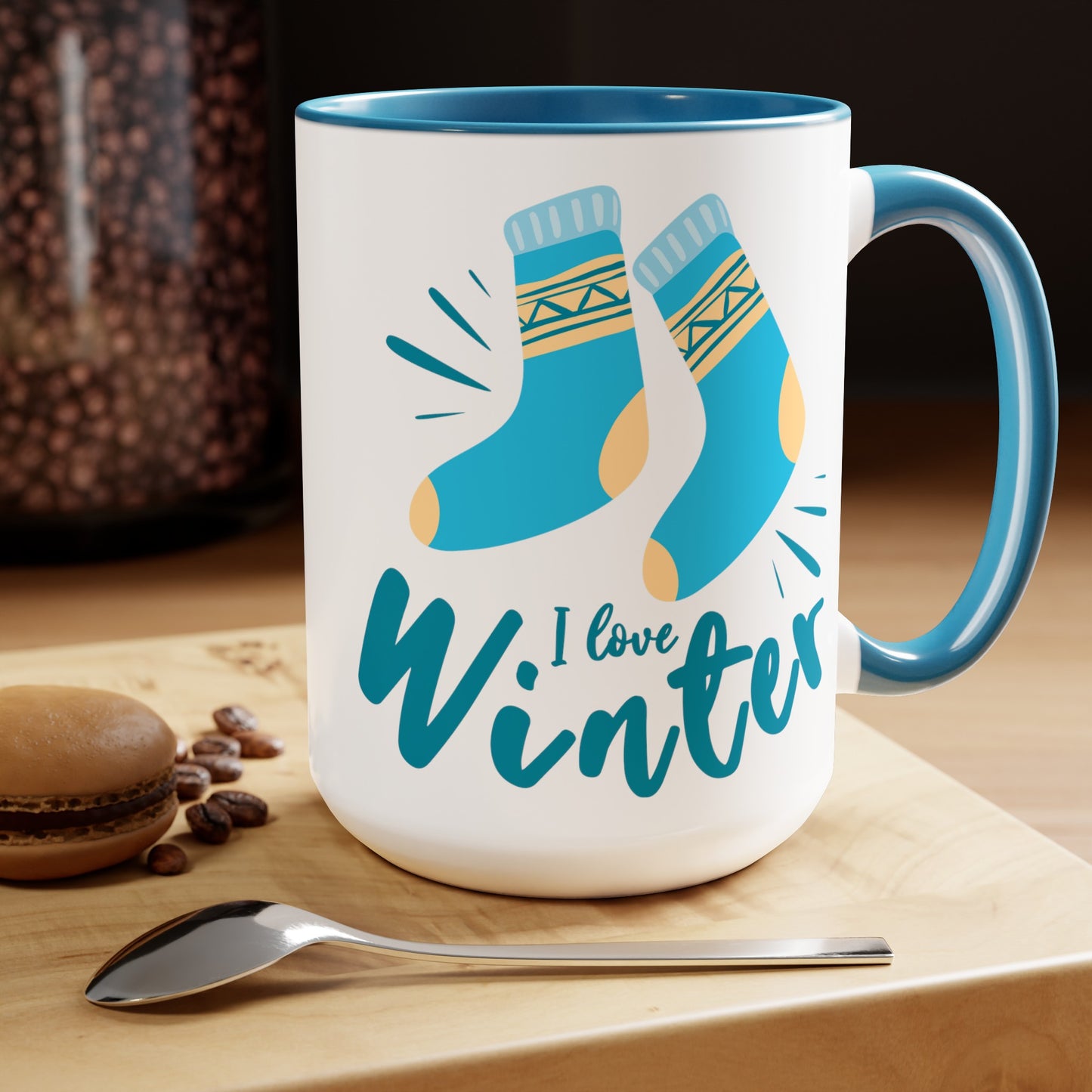 I Love Winter Two-Tone Coffee Mugs, 15oz