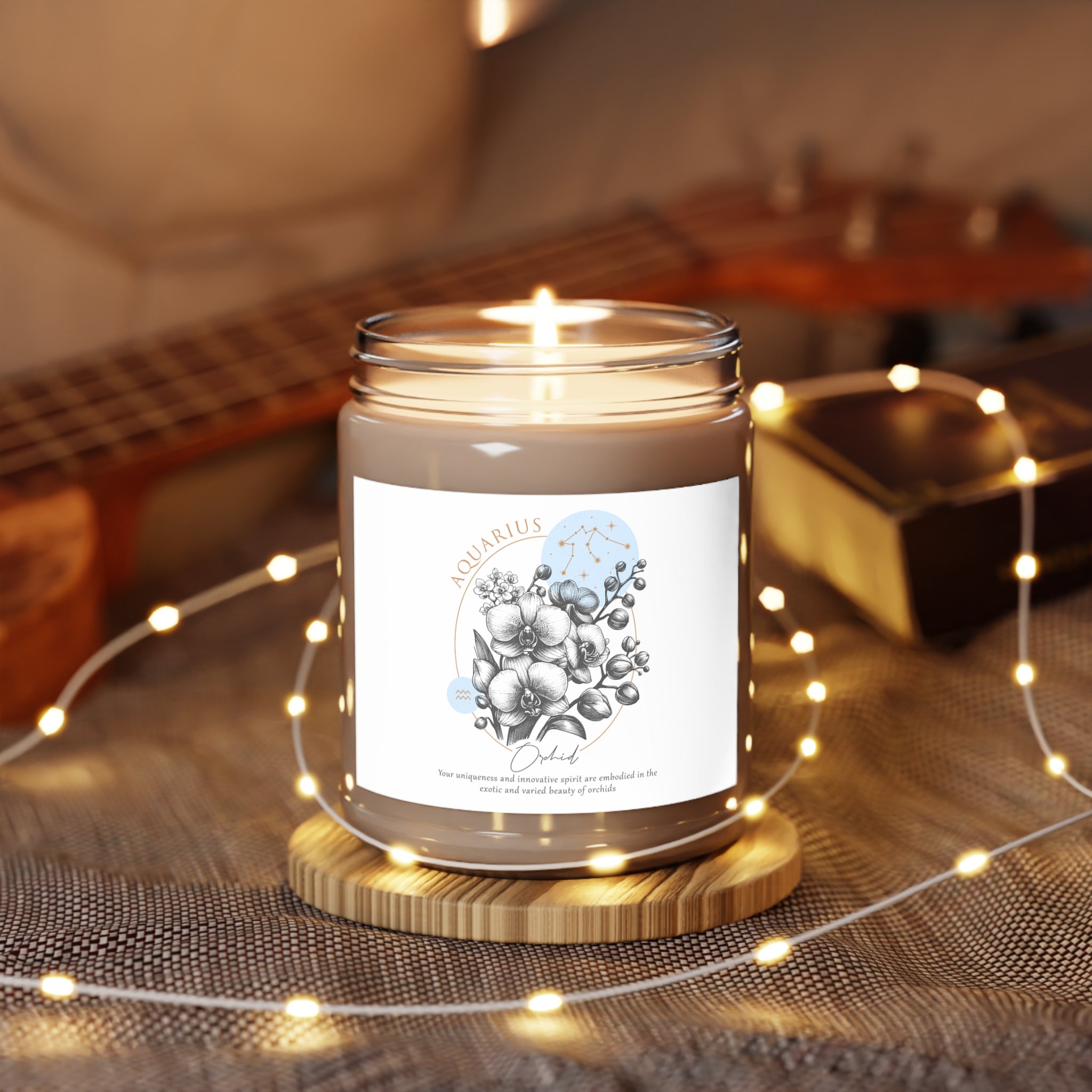 Aquarius Candle, Zodiac Candle, Birth Flower Orchid Candle,  Scented Candles, 9oz