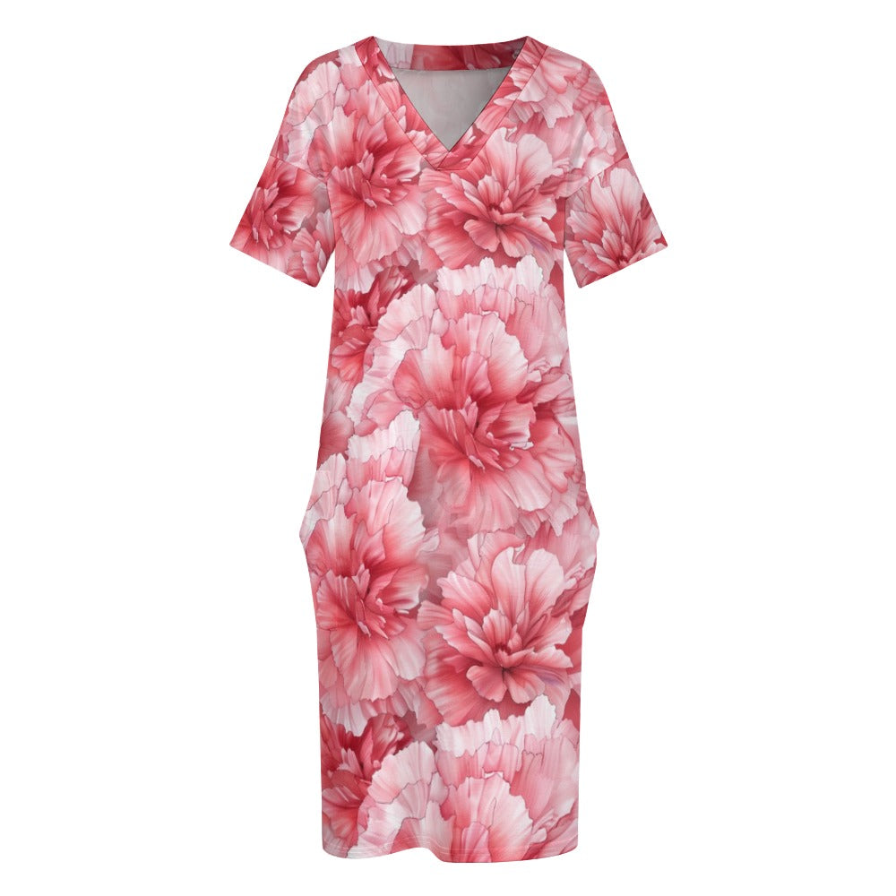 Carnation, January, Carnation Dress, January Birth Month, Small to Plus Size Dress, Birth Month Dress, Loose pocket dress