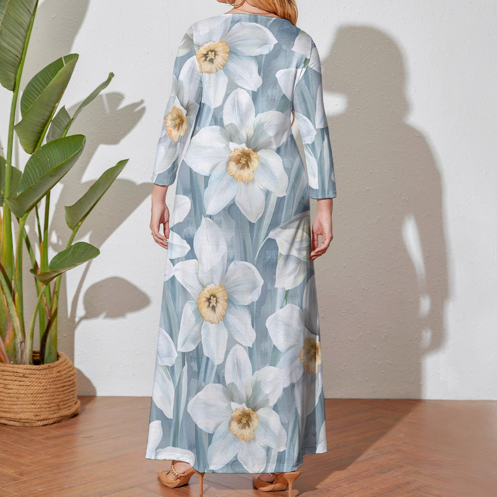 Narcissus, Plus Size Birth Month Dress, December Birth Month Dress, Plus Size Loose Dress, Crew Neck Long Sleeve Dress