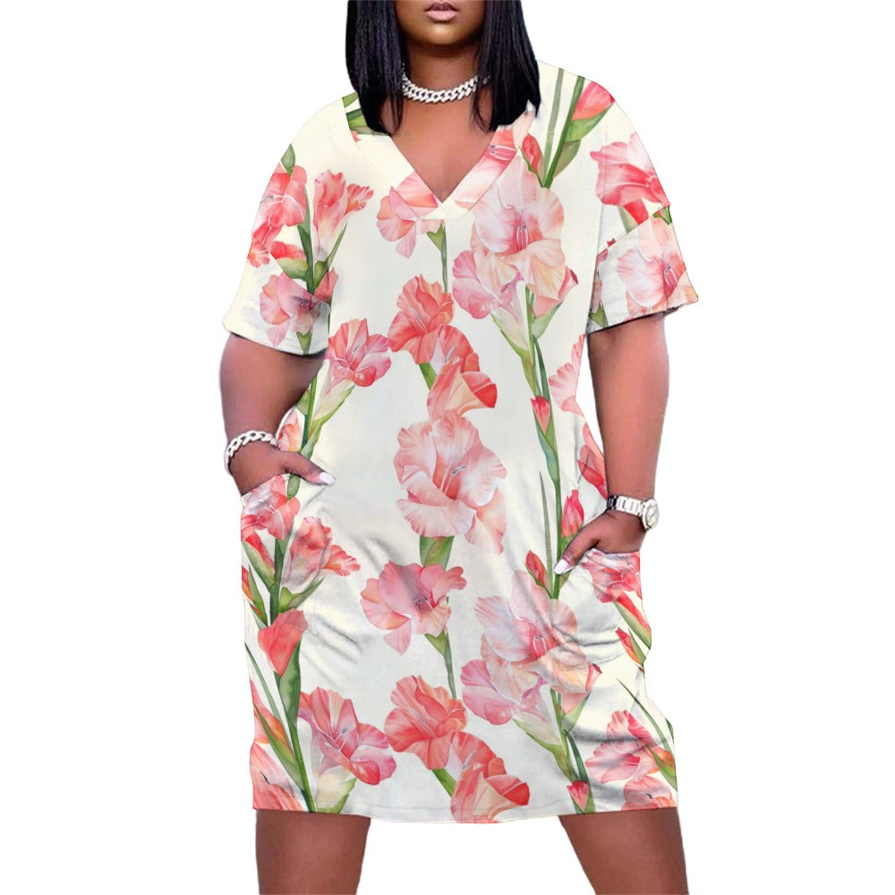 Gladiolus, August, Gladiolus Dress, August Birth Month, Small to Plus Size Dress, Birth Month Dress, Loose pocket dress