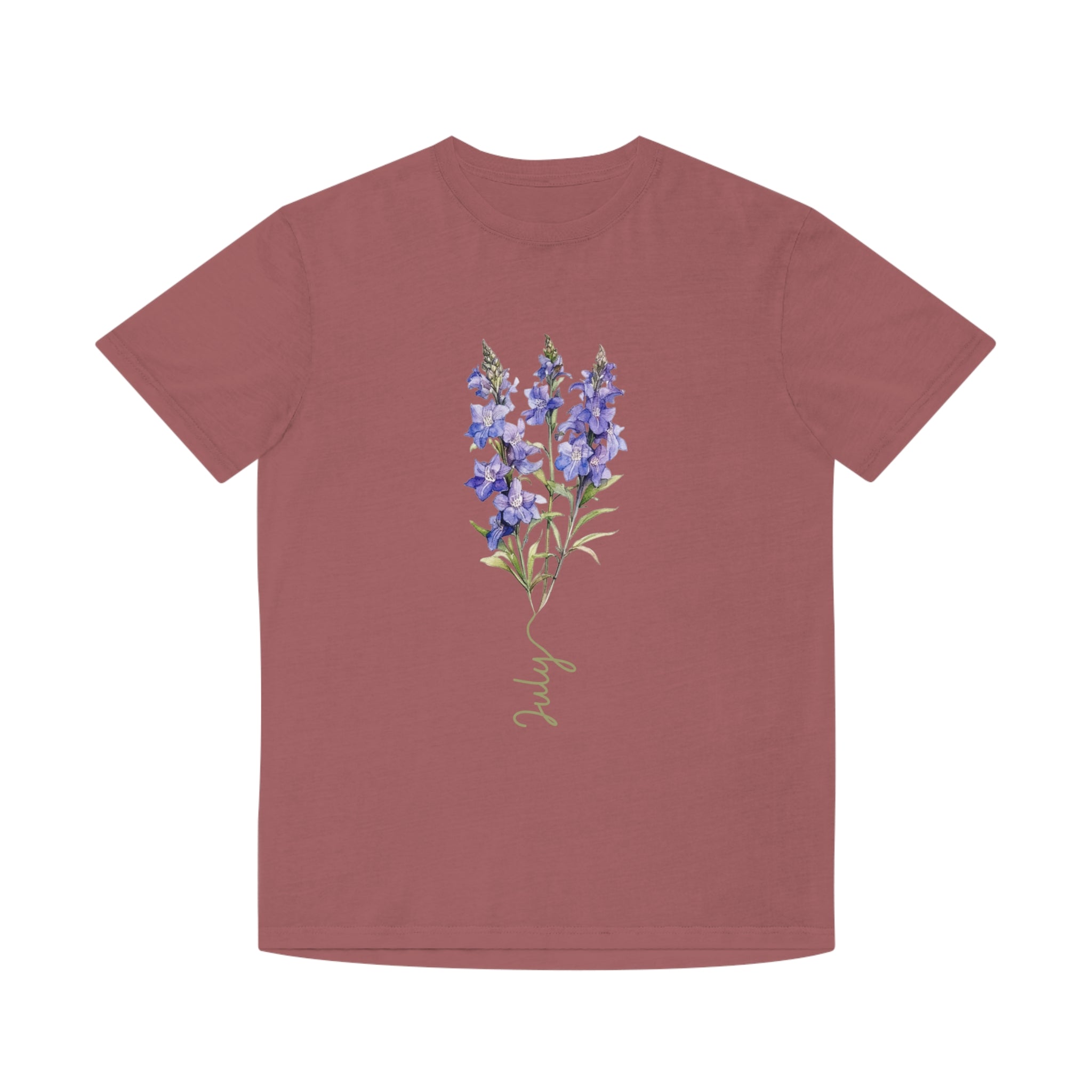 Birth Flower Tee, July Birth Flower, Larkspur Flower, Birth Flower, Birth Flower T-shirt, AS Colours Tee, Unisex Faded Shirt