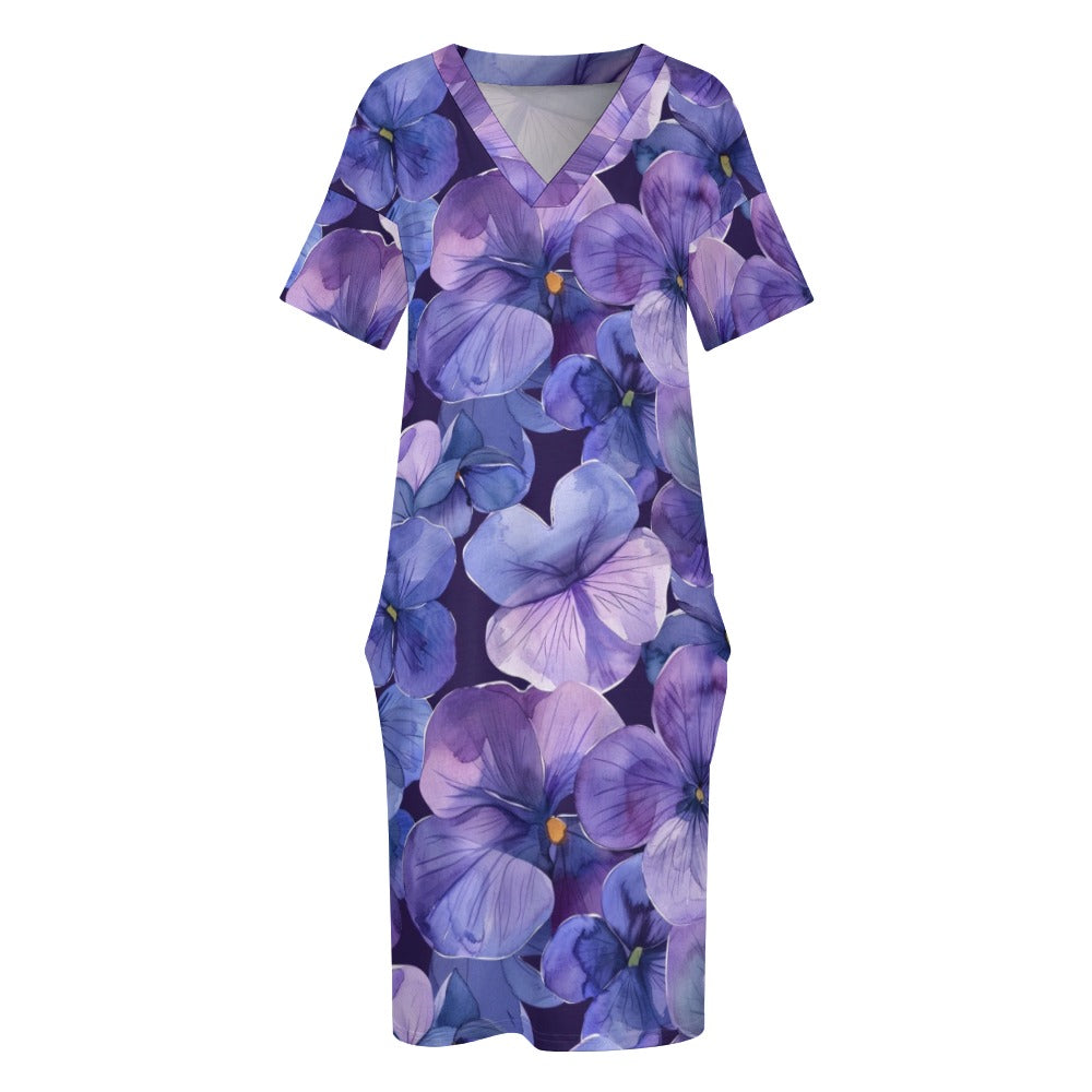 Violets, February, Violets Dress, February Birth Month, Small to Plus Size Dress, Birth Month Dress, Loose pocket dress