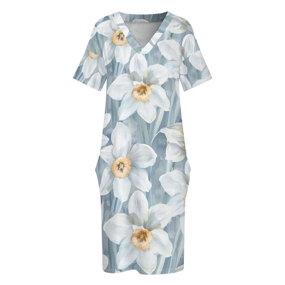 Narcissus, December, Narcissus Dress, December Birth Month, Small to Plus Size Dress, Birth Month Dress, Loose pocket dress