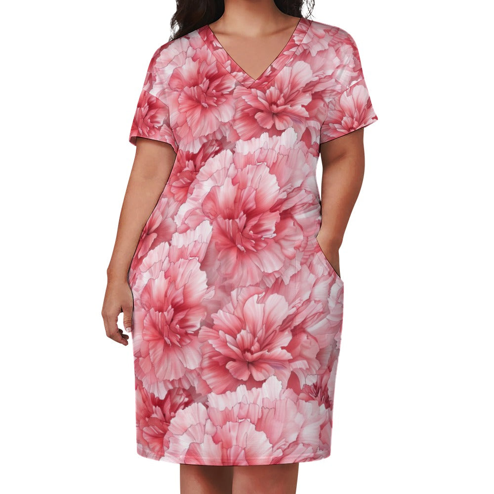 Carnation, January, Carnation Dress, January Birth Month, Small to Plus Size Dress, Birth Month Dress, Loose pocket dress
