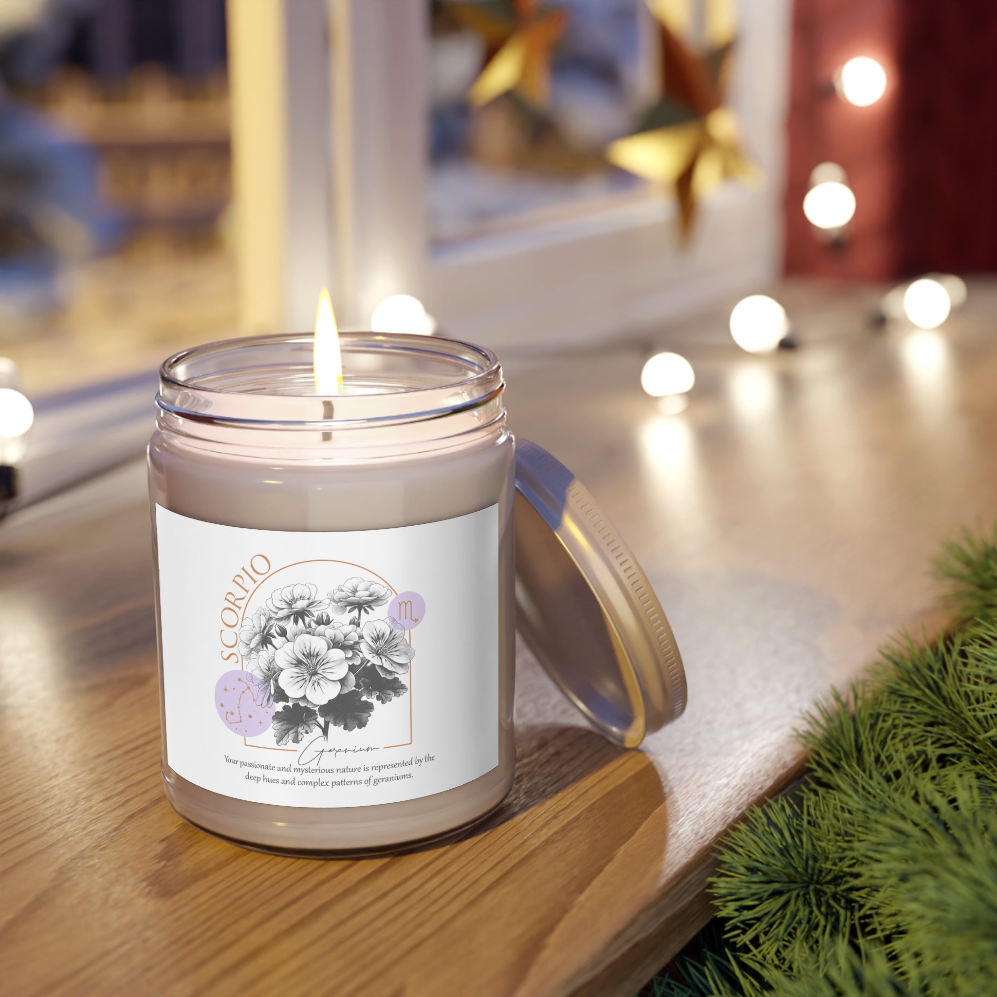 Scorpio Candle, Zodiac Candle, Birth Flower Geranium Candle,  Scented Candles, 9oz