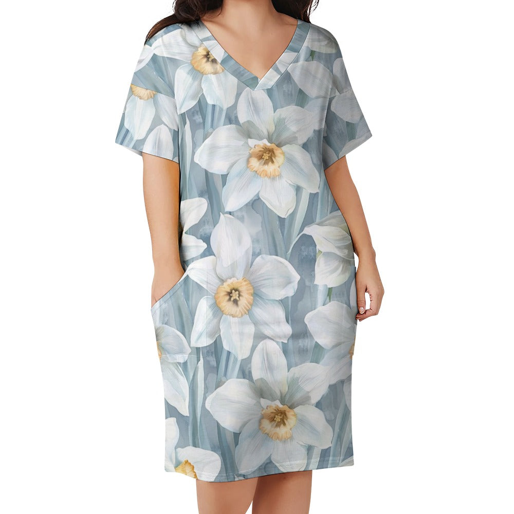 Narcissus, December, Narcissus Dress, December Birth Month, Small to Plus Size Dress, Birth Month Dress, Loose pocket dress