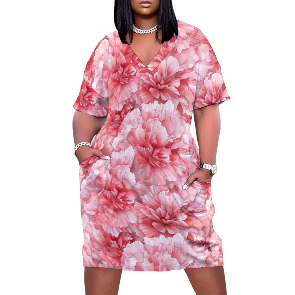 Carnation, January, Carnation Dress, January Birth Month, Small to Plus Size Dress, Birth Month Dress, Loose pocket dress