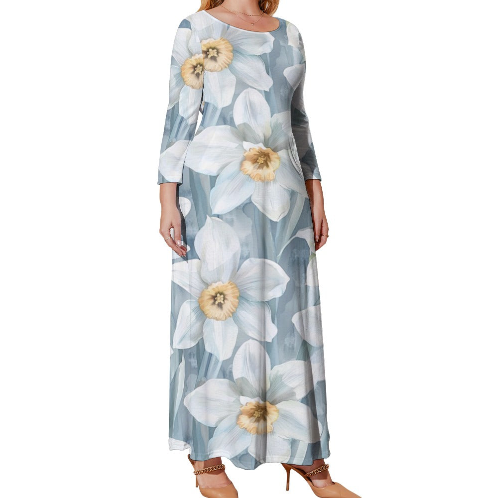 Narcissus, Plus Size Birth Month Dress, December Birth Month Dress, Plus Size Loose Dress, Crew Neck Long Sleeve Dress