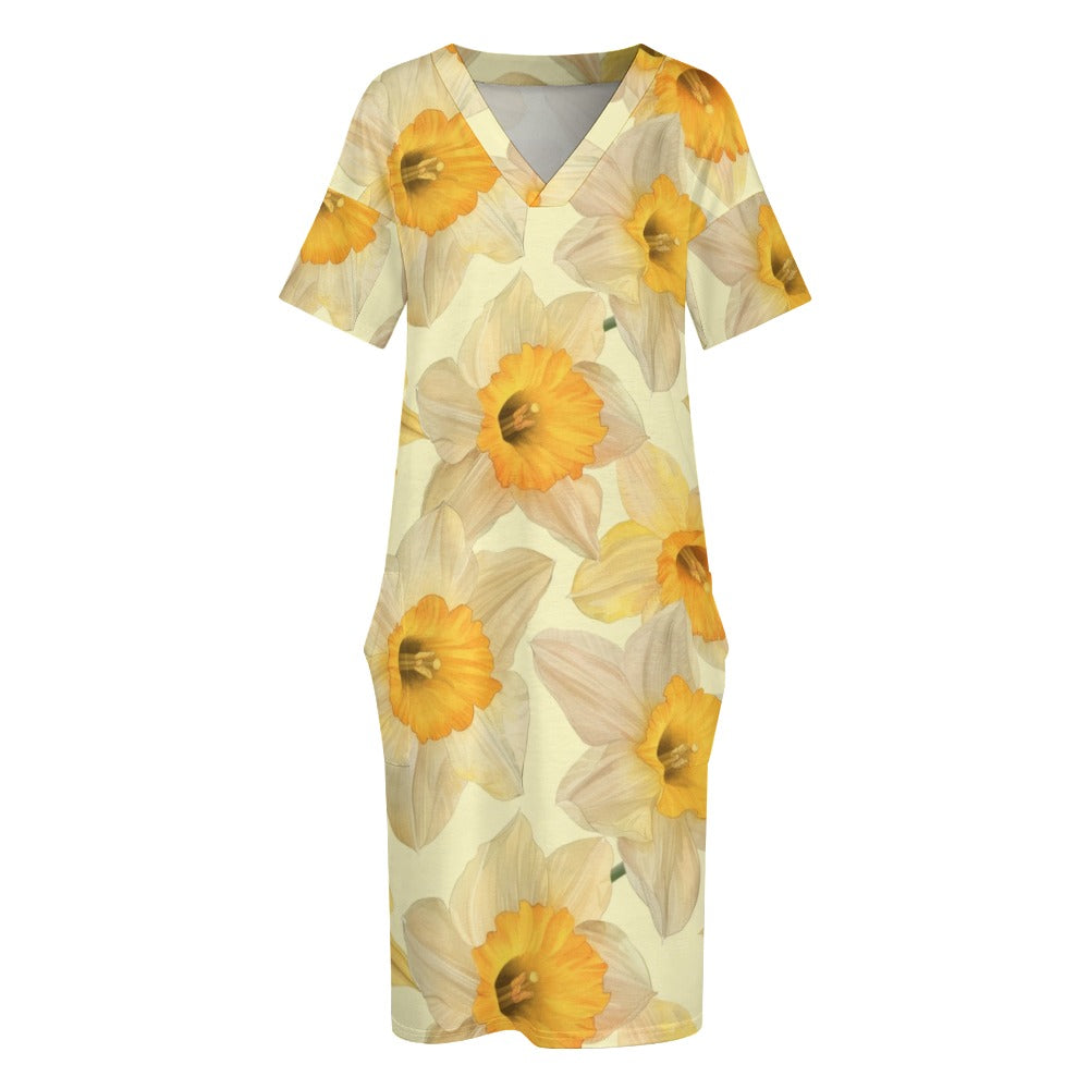 Daffodils, March, Daffodils Dress, March Birth Month, Small to Plus Size Dress, Birth Month Dress, Loose pocket dress