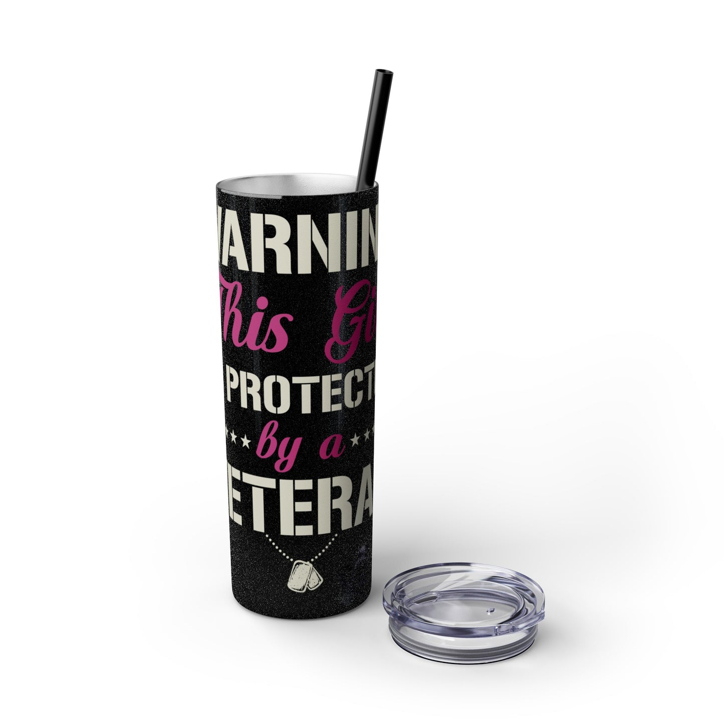 Warning This Girl Is Protected By A Veteran Skinny Tumbler with Straw, 20oz