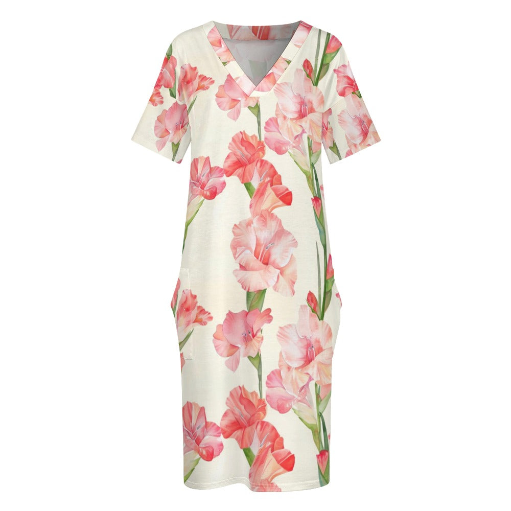 Gladiolus, August, Gladiolus Dress, August Birth Month, Small to Plus Size Dress, Birth Month Dress, Loose pocket dress