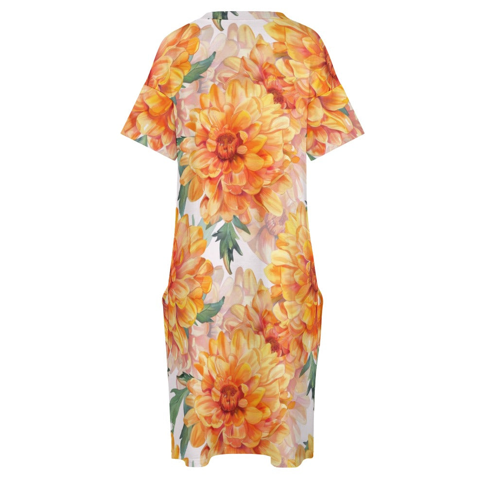 Marigold, October, Marigold Dress, October Birth Month, Small to Plus Size Dress, Birth Month Dress, Loose pocket dress