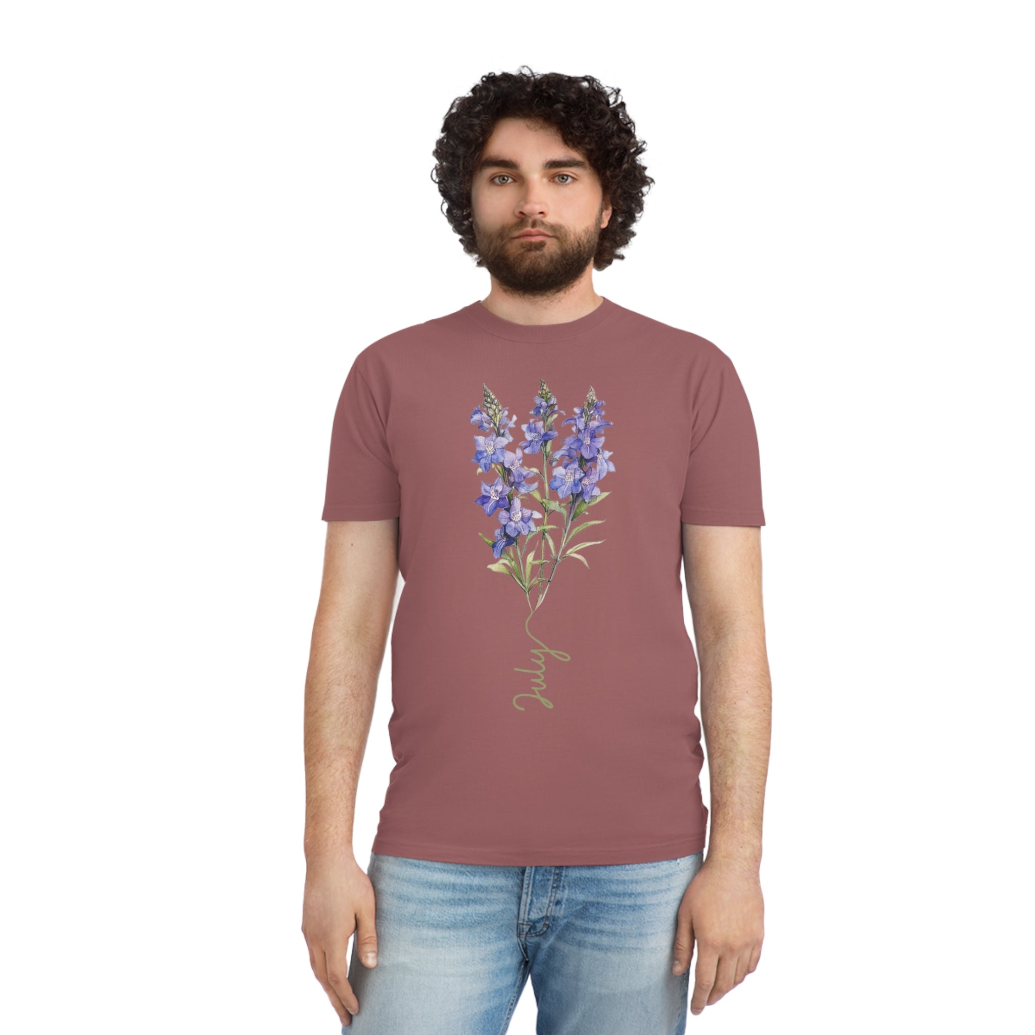 Birth Flower Tee, July Birth Flower, Larkspur Flower, Birth Flower, Birth Flower T-shirt, AS Colours Tee, Unisex Faded Shirt