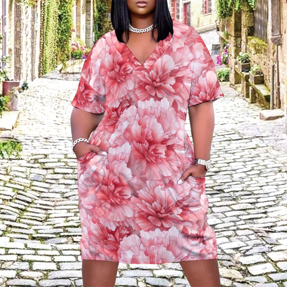 Carnation, January, Carnation Dress, January Birth Month, Small to Plus Size Dress, Birth Month Dress, Loose pocket dress