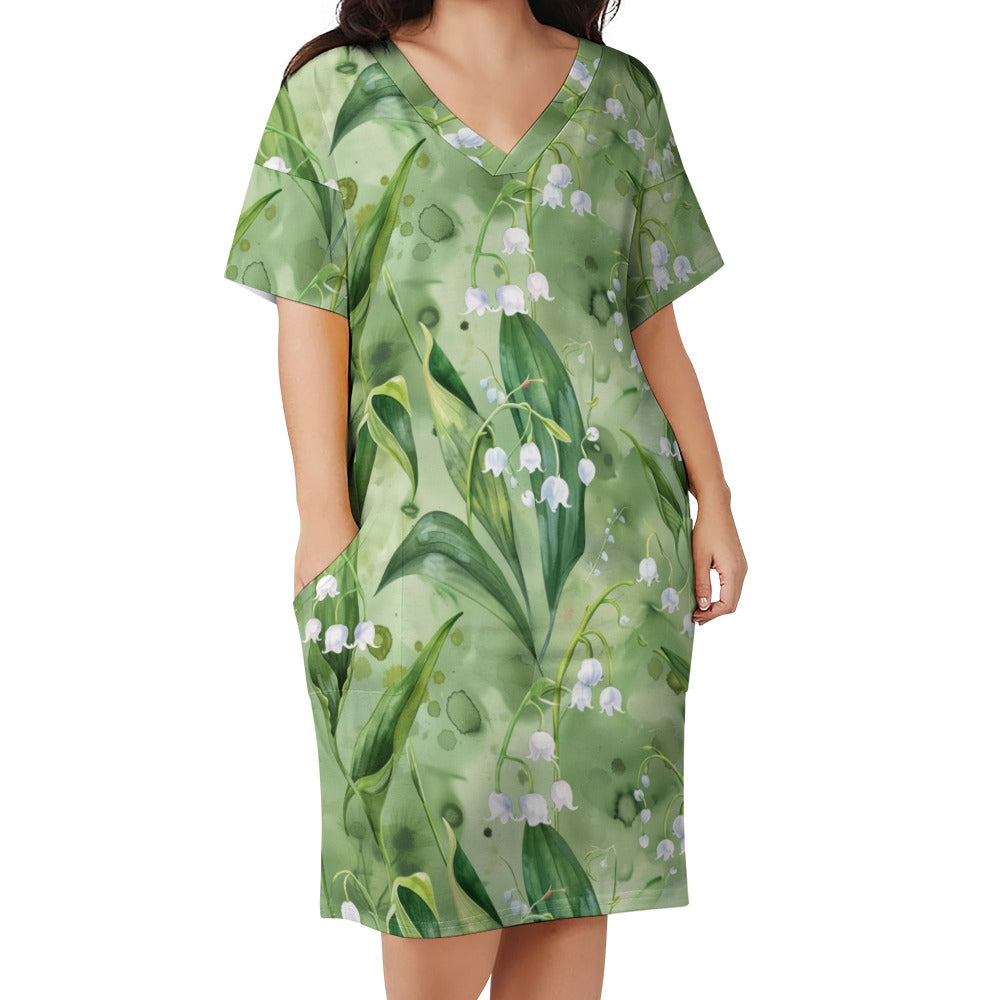 Lily of the Valley, May, Lily of the Valley Dress, May Birth Month, Small to Plus Size Dress, Birth Month Dress, Loose pocket dress