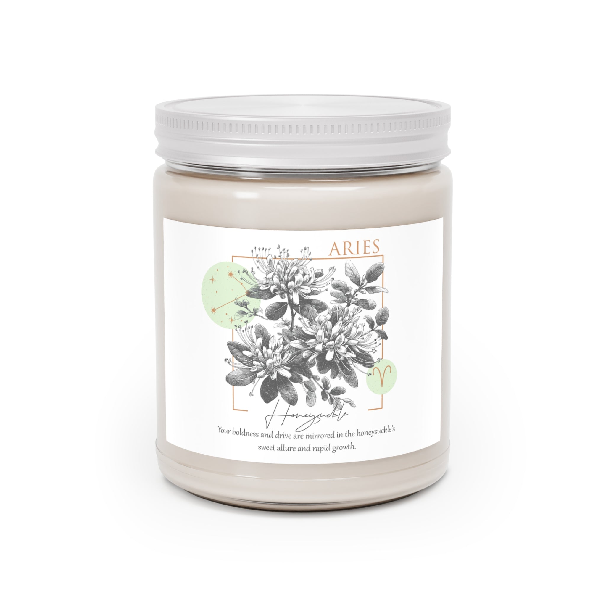 Aries Candle, Zodiac Candle, Birth Flower Honeysuckle Candle,  Scented Candles, 9oz