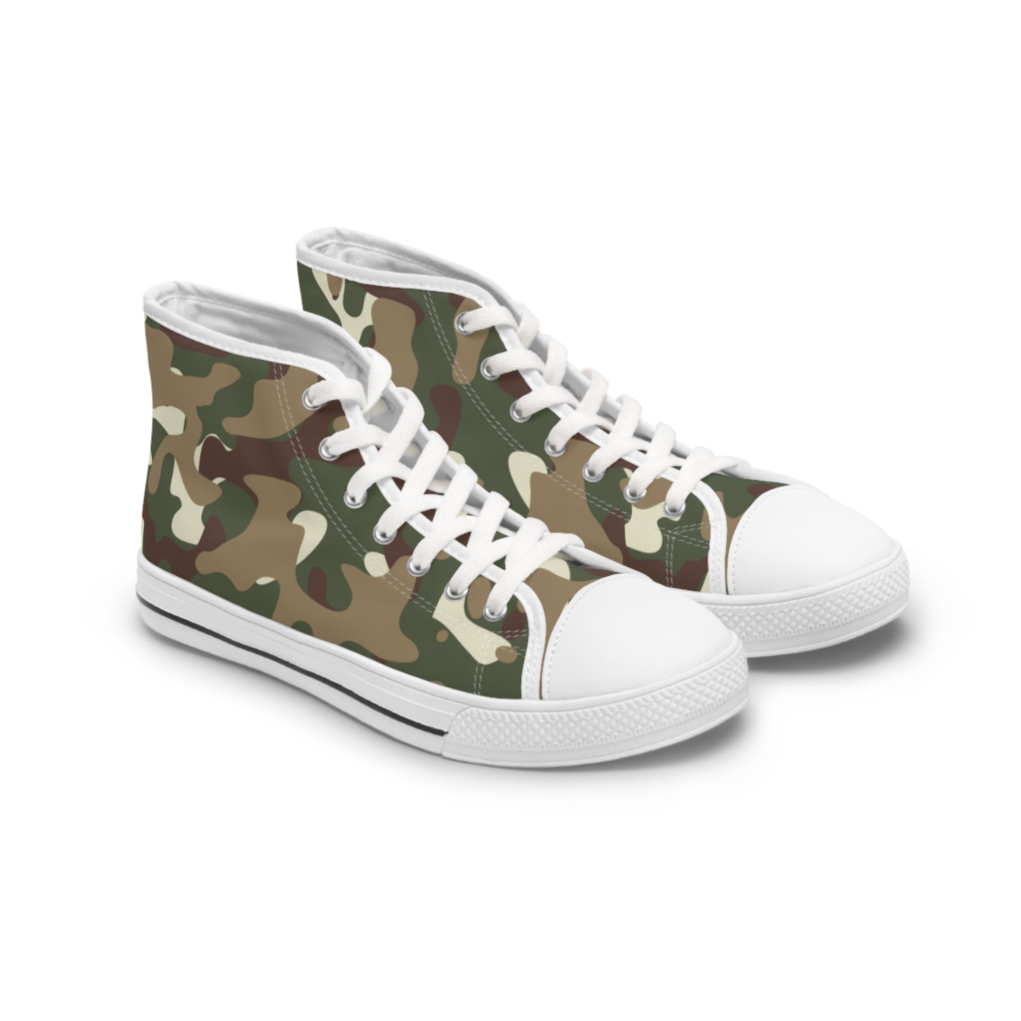 Camouflage Print Sneakers, High Top Camo Sneakers, Camo Print Shoes, Sneakers, Women's High-Top Sneakers