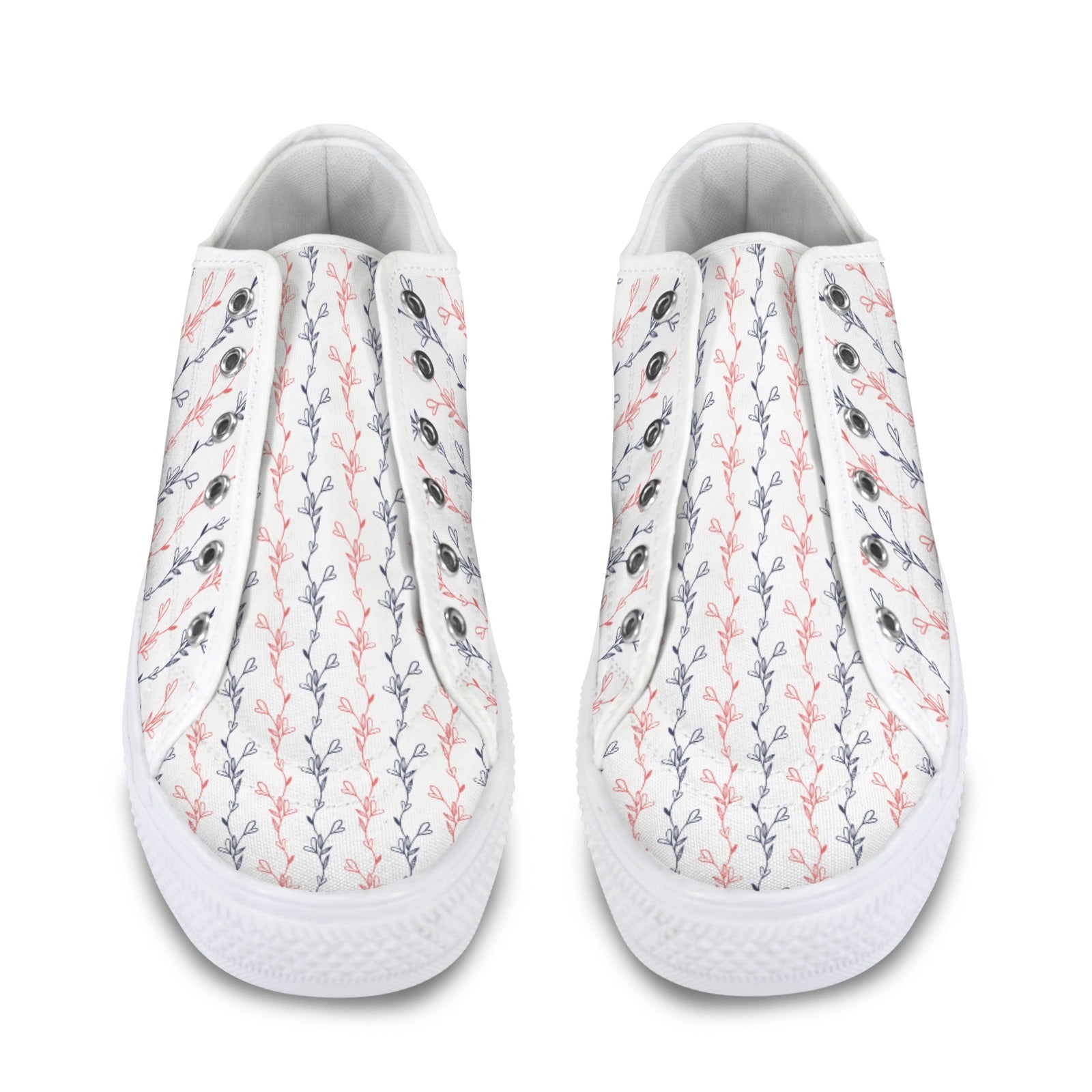 Red & Navy Line Art Flower Design Sneakers