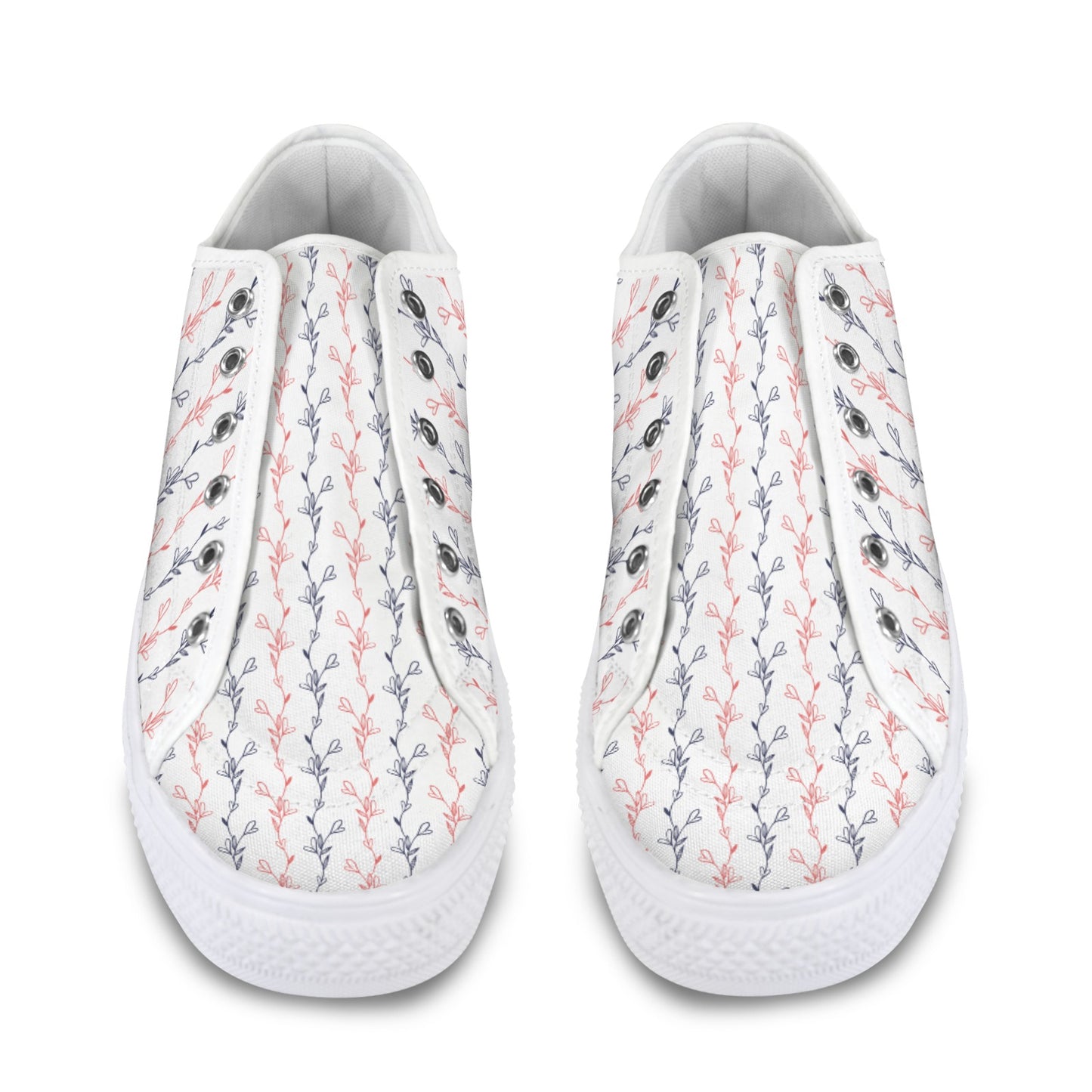 Red & Navy Line Art Flower Design Sneakers