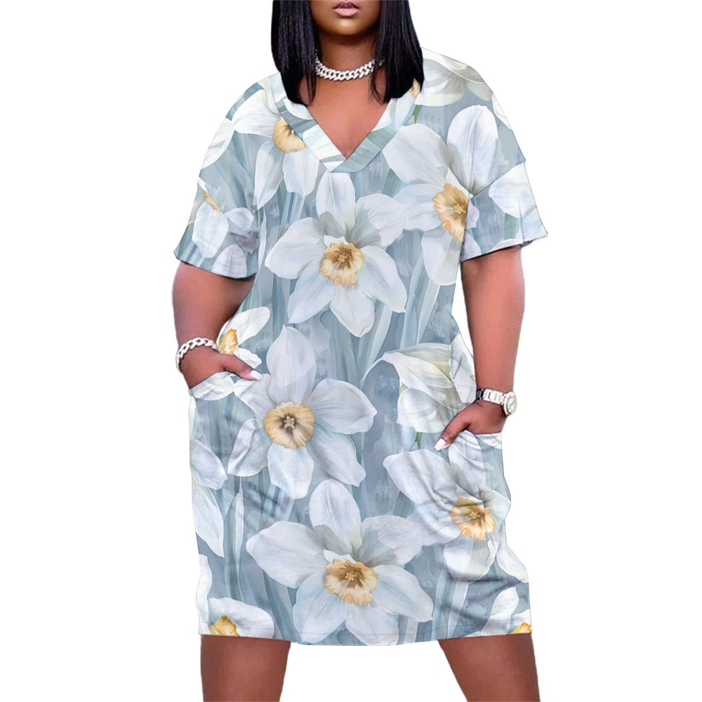 Narcissus, December, Narcissus Dress, December Birth Month, Small to Plus Size Dress, Birth Month Dress, Loose pocket dress