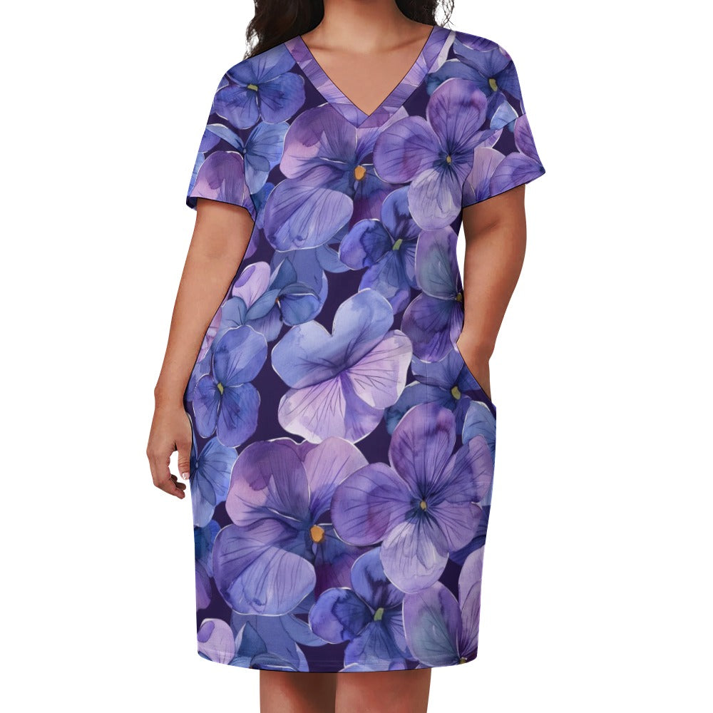 Violets, February, Violets Dress, February Birth Month, Small to Plus Size Dress, Birth Month Dress, Loose pocket dress