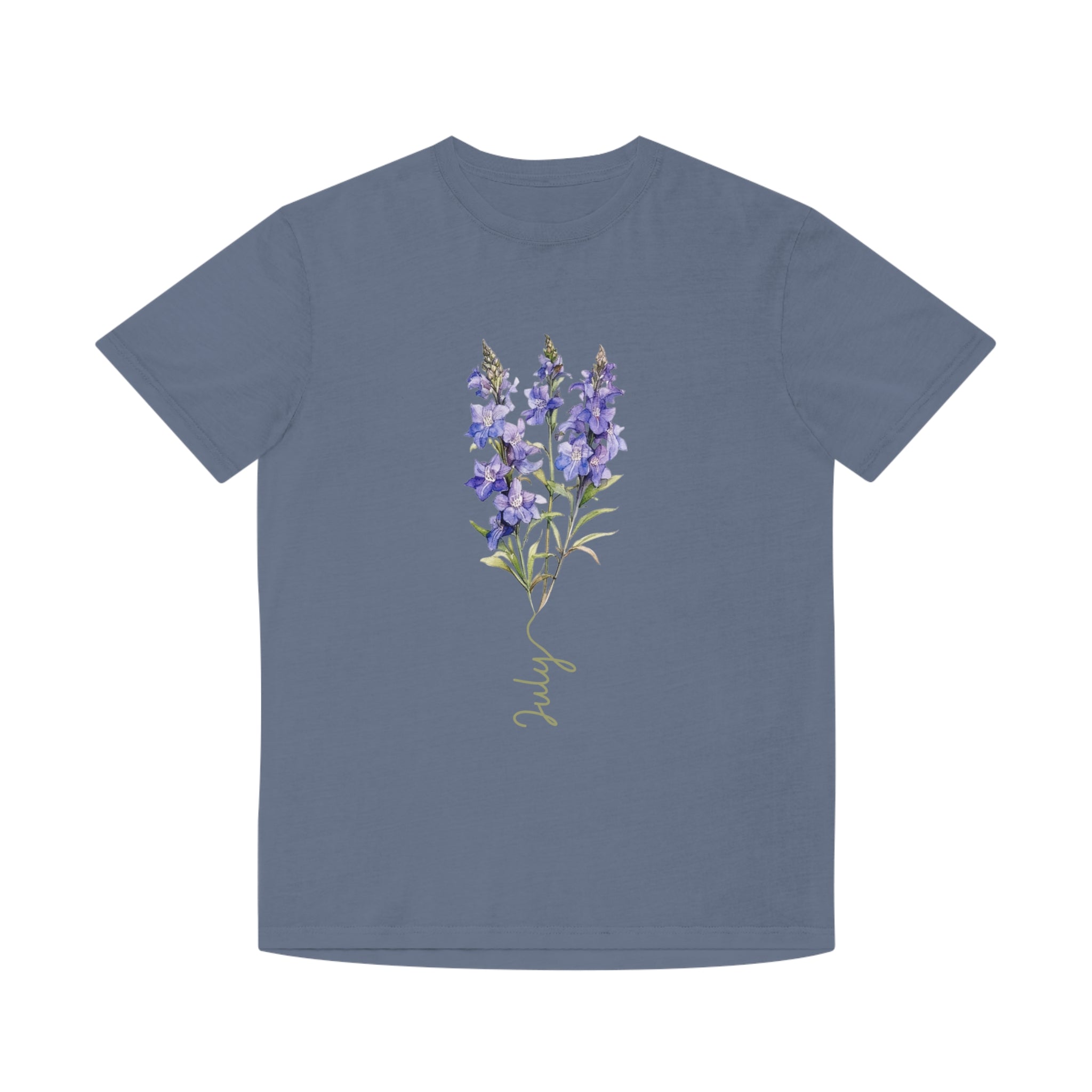 Birth Flower Tee, July Birth Flower, Larkspur Flower, Birth Flower, Birth Flower T-shirt, AS Colours Tee, Unisex Faded Shirt