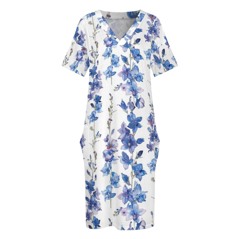 Larkspur, July, Larkspur Dress, July Birth Month, Small to Plus Size Dress, Birth Month Dress, Loose pocket dress