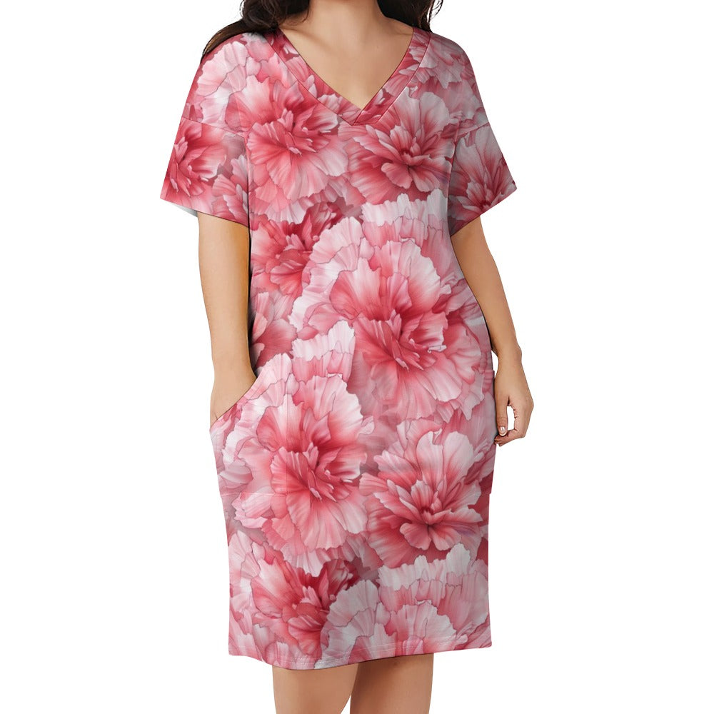Carnation, January, Carnation Dress, January Birth Month, Small to Plus Size Dress, Birth Month Dress, Loose pocket dress